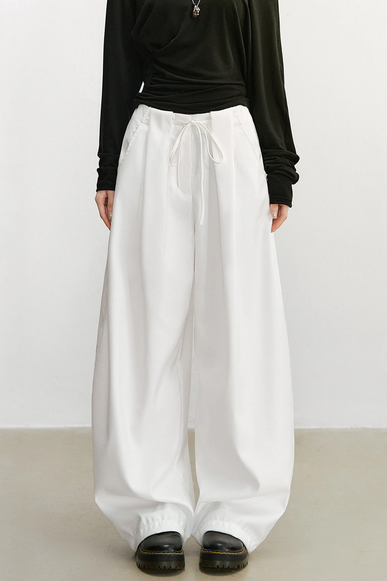 White High-Waisted Wide-Leg Pants