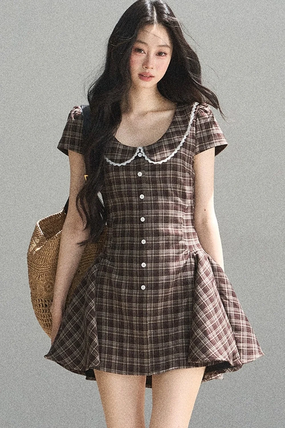 Plaid Doll Collar Puffy Dress