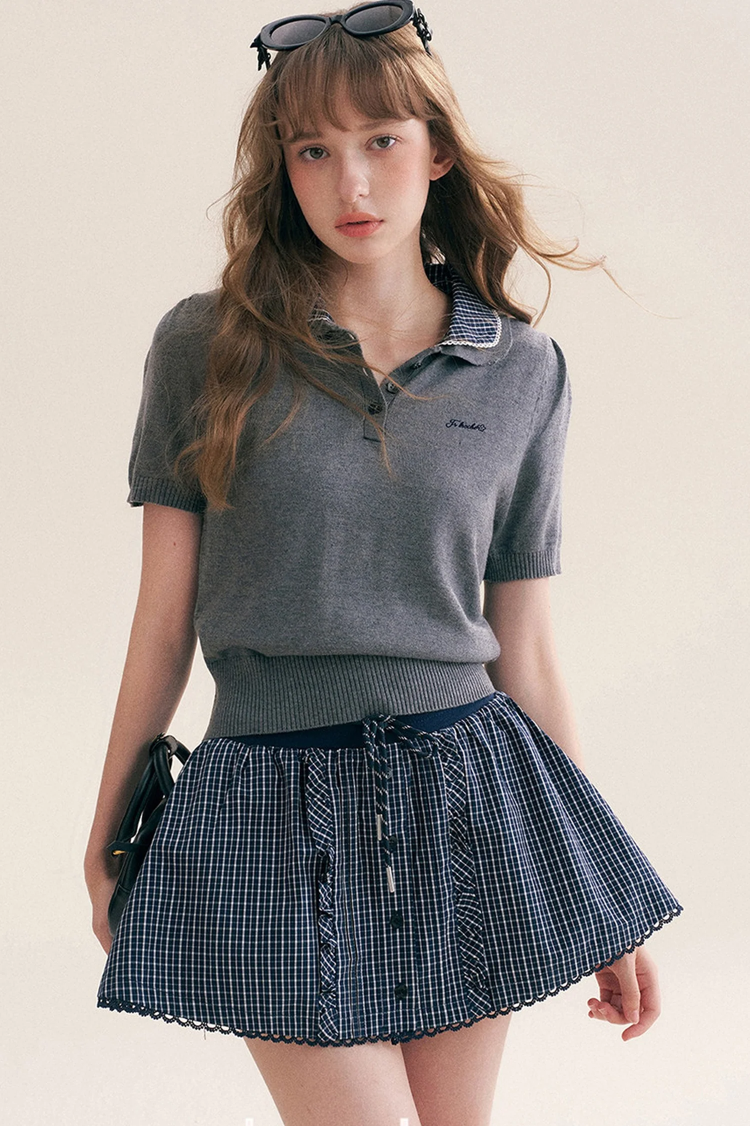 Wool Blend Plaid Polo Skirt Set-Up