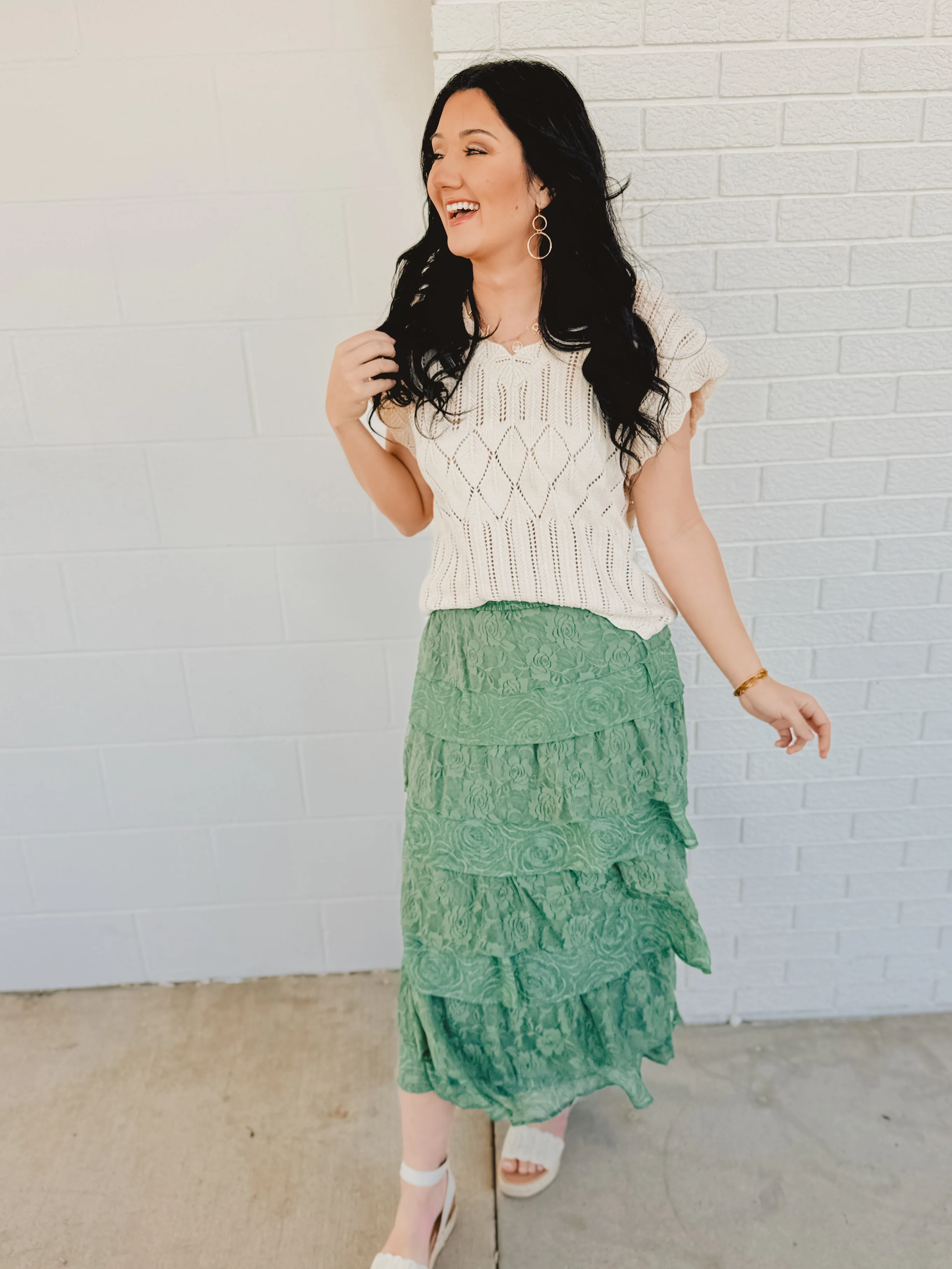 Lace Ruffle Tiered Maxi Skirt - Eucalyptus