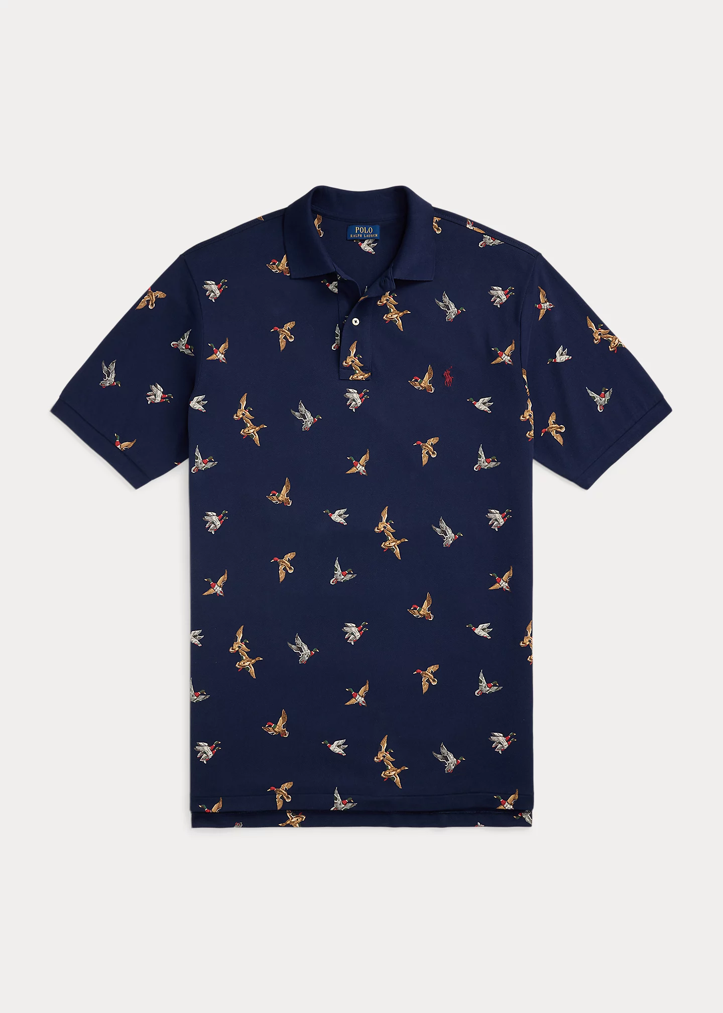 Duck-Print Mesh Polo Shirt