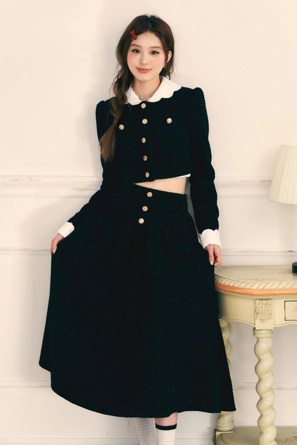 Tweed Jacket and Long Skirt Two-Piece Set