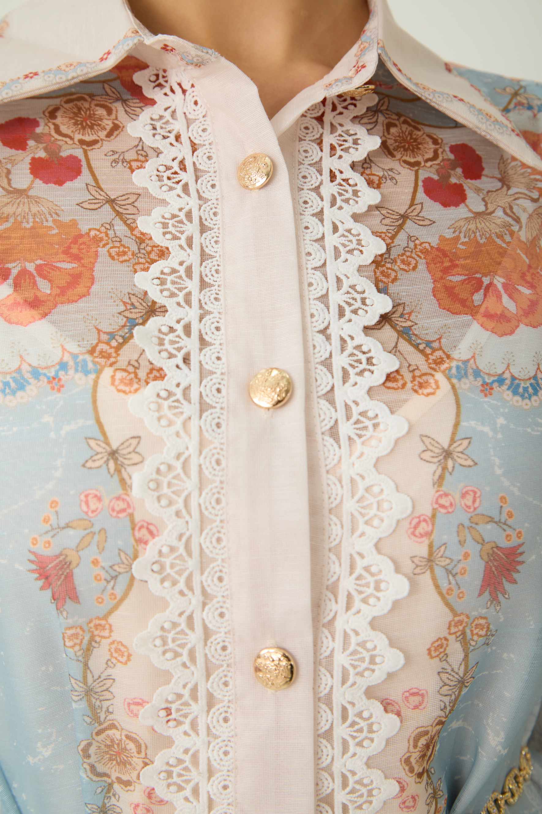 Always Enchanting Blue Floral Print Lace Trim Maxi Dress