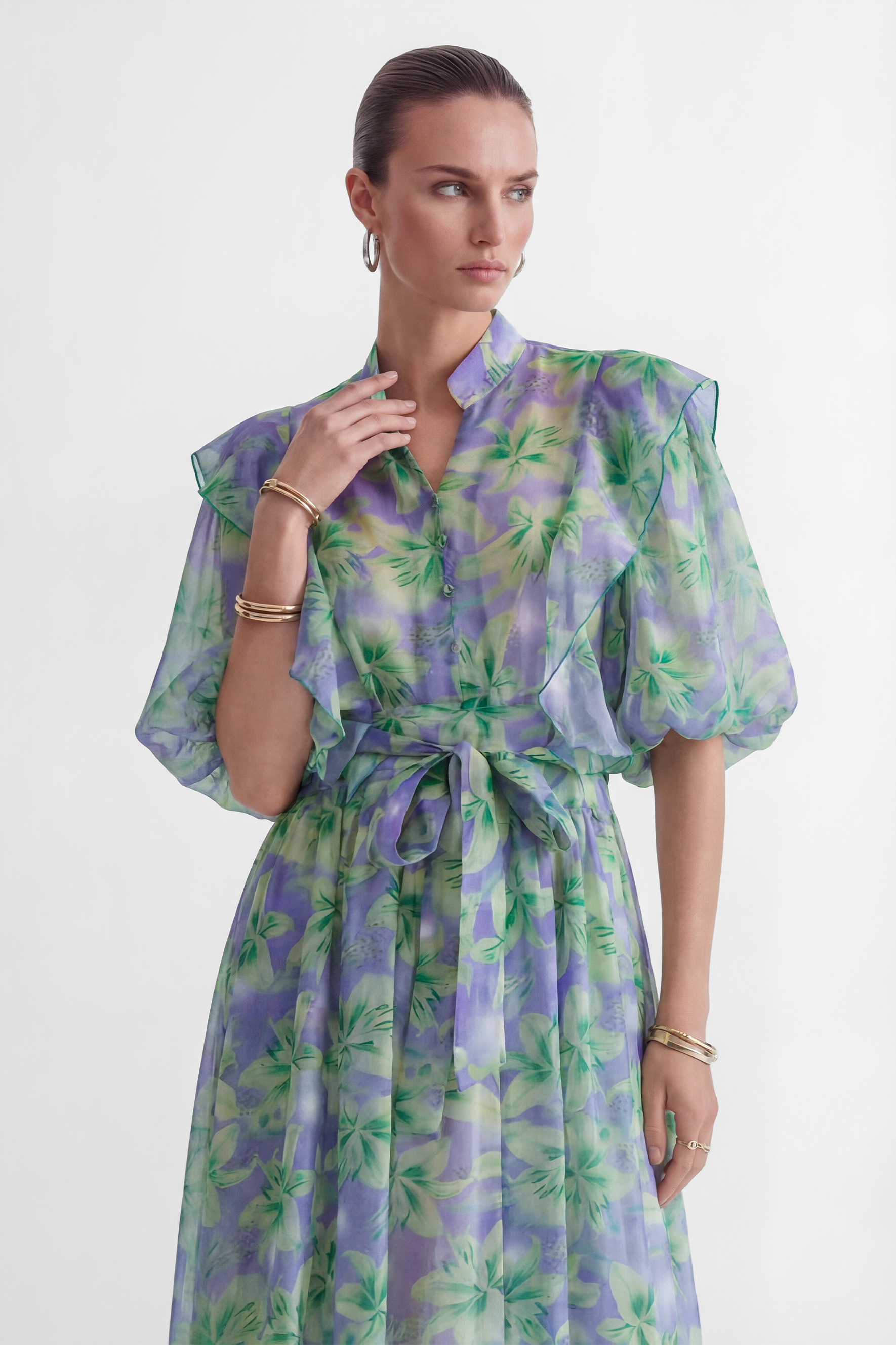 Summer Invite Purple Floral Print Ruffled Maxi Dress