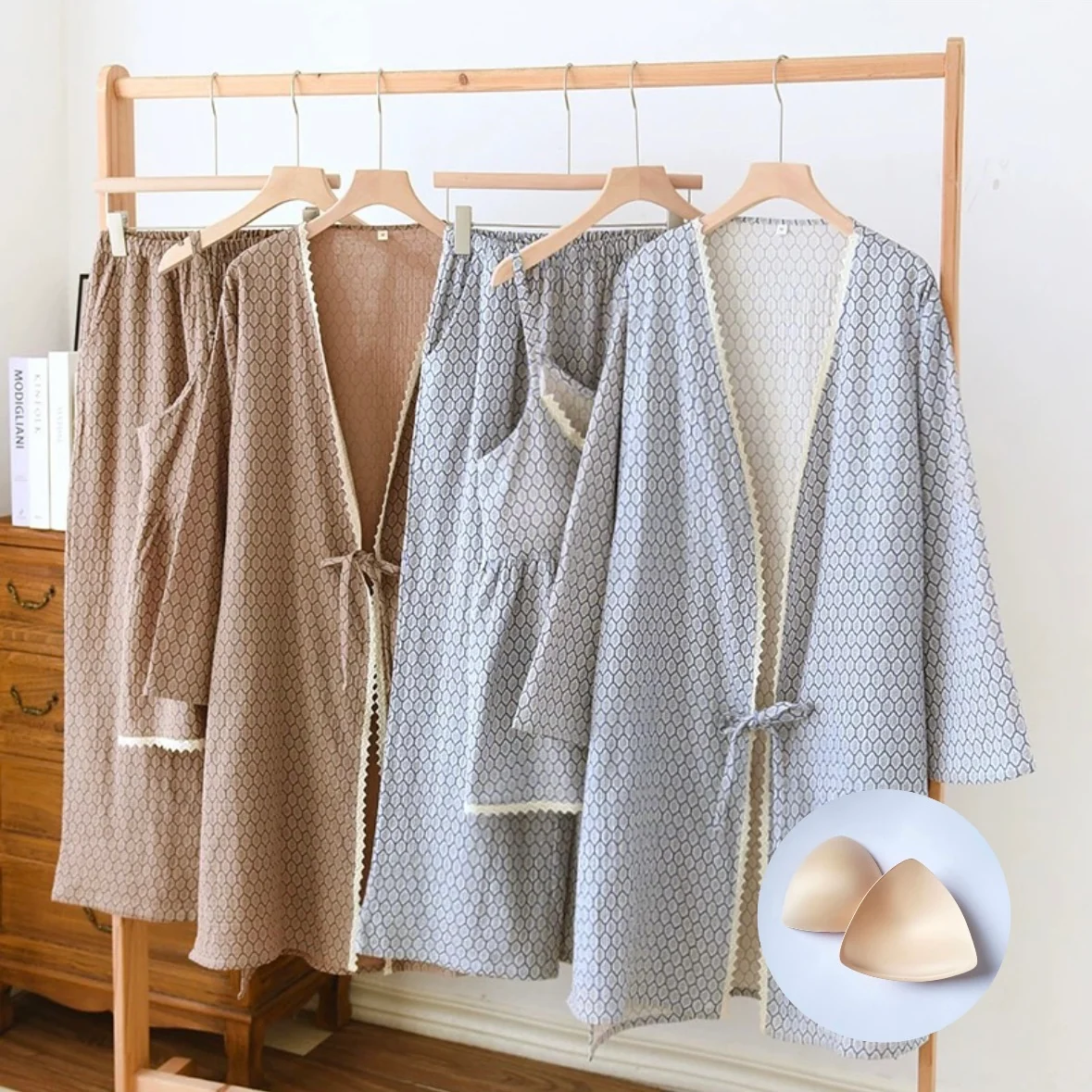 Honeycomb Luxe Padded Nightsuit Set - 3pc Set