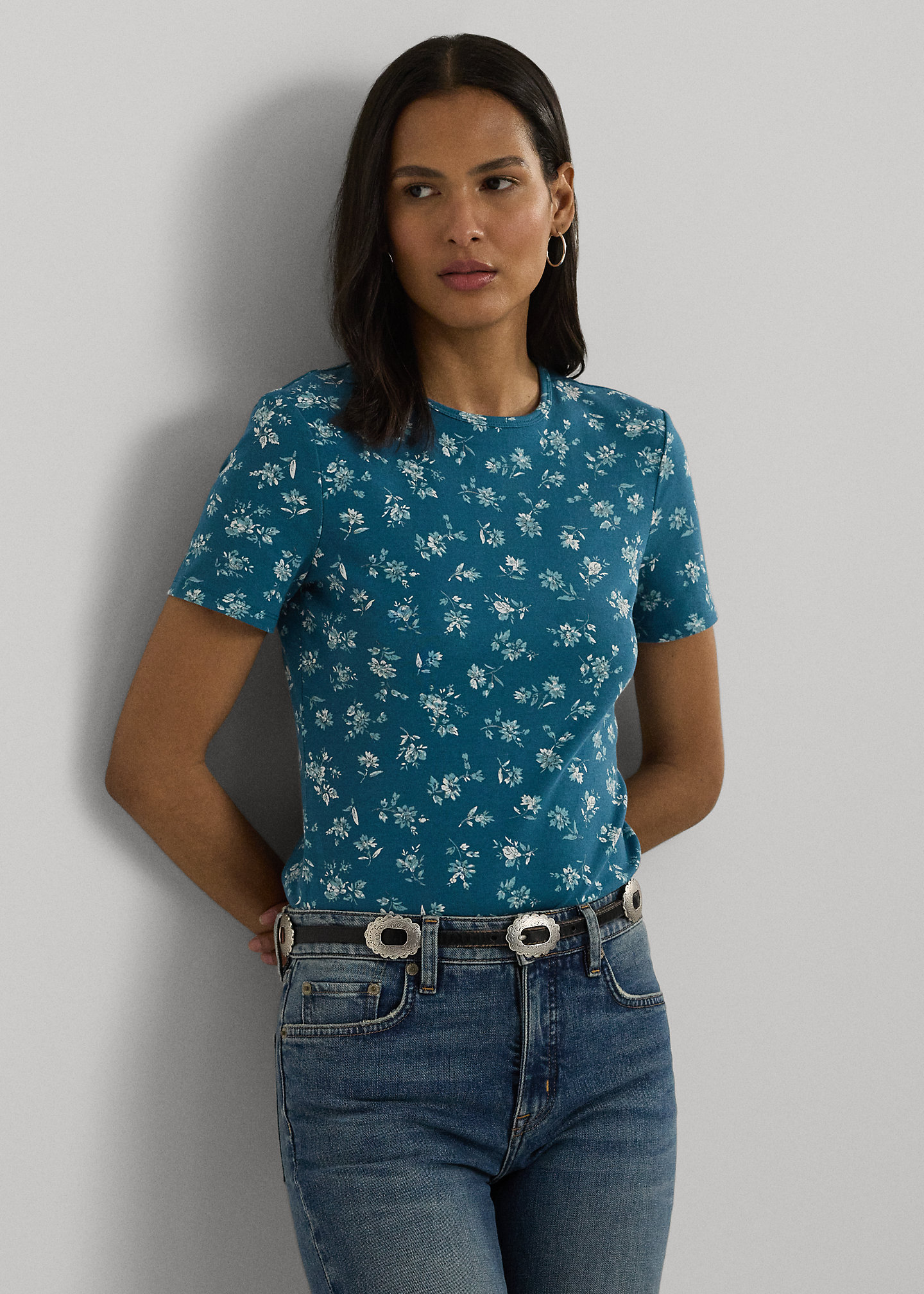 Floral Stretch Cotton Crewneck Tee