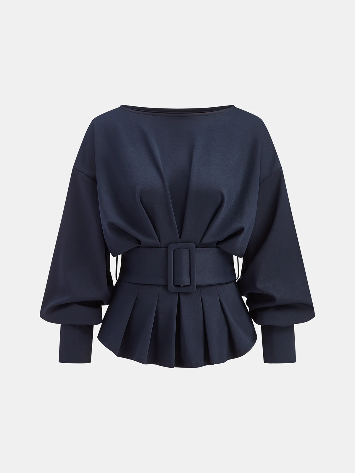 Boat Neck Peplum Sweatshirt with Wide Belt