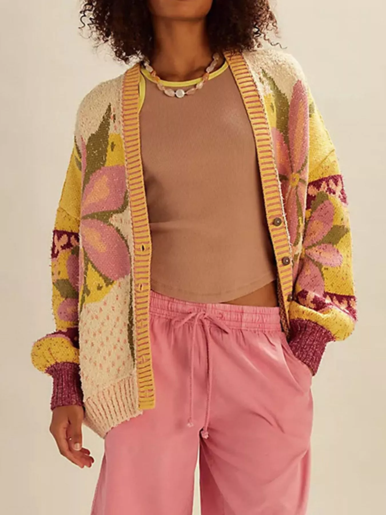 Floral Pattern Button Up Cardigan