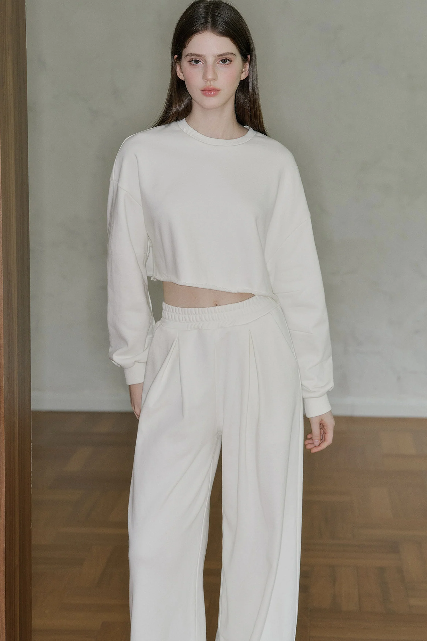 Raw Edge Drop-Shoulder Sweatshirt and Pants Set-Up