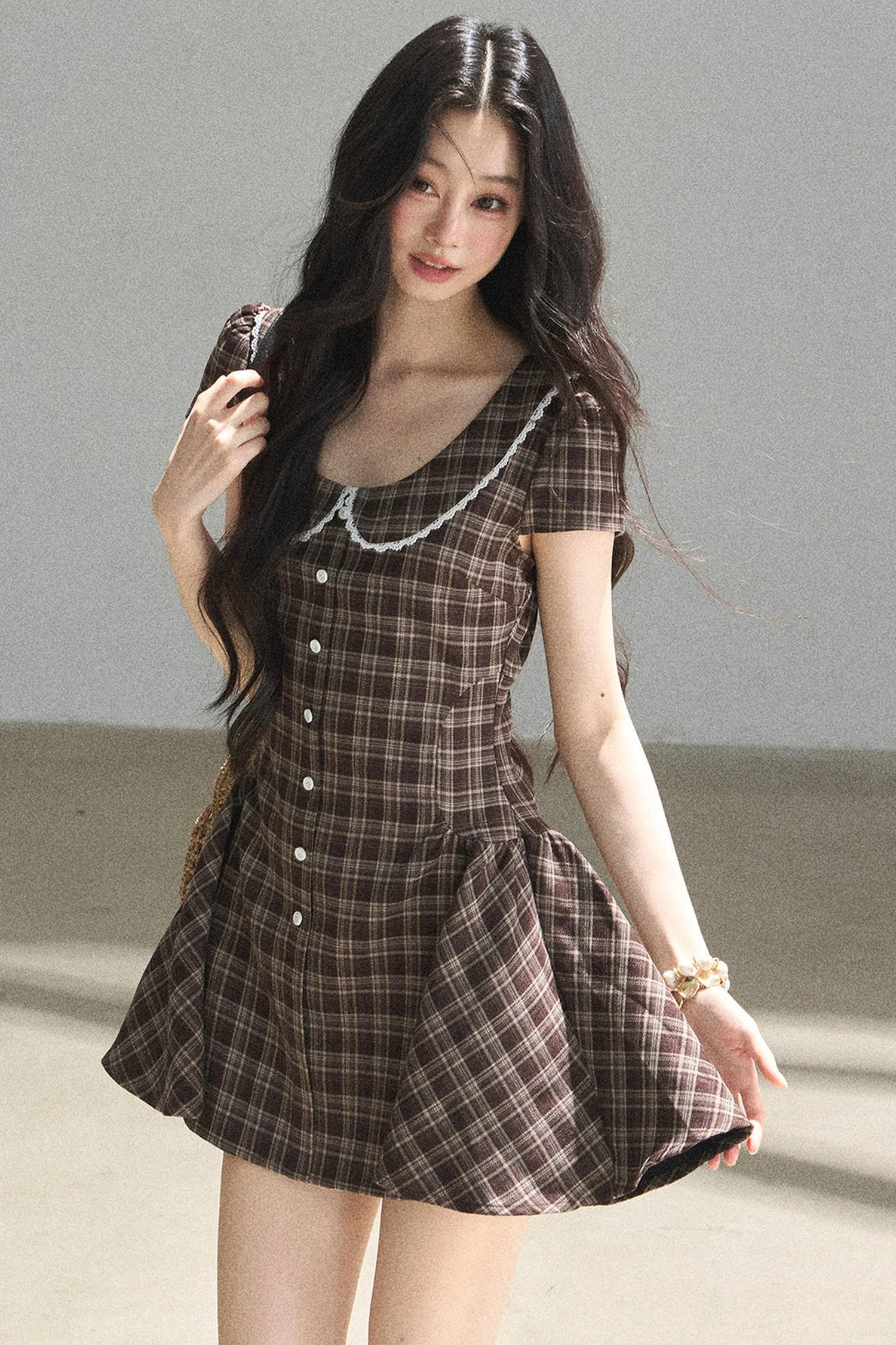 Plaid Doll Collar Puffy Dress
