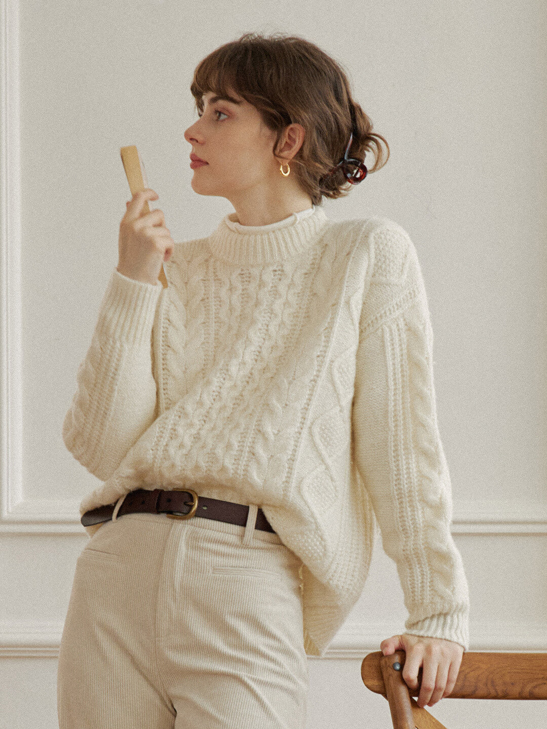 Cable White Irish Knit Wool Sweater