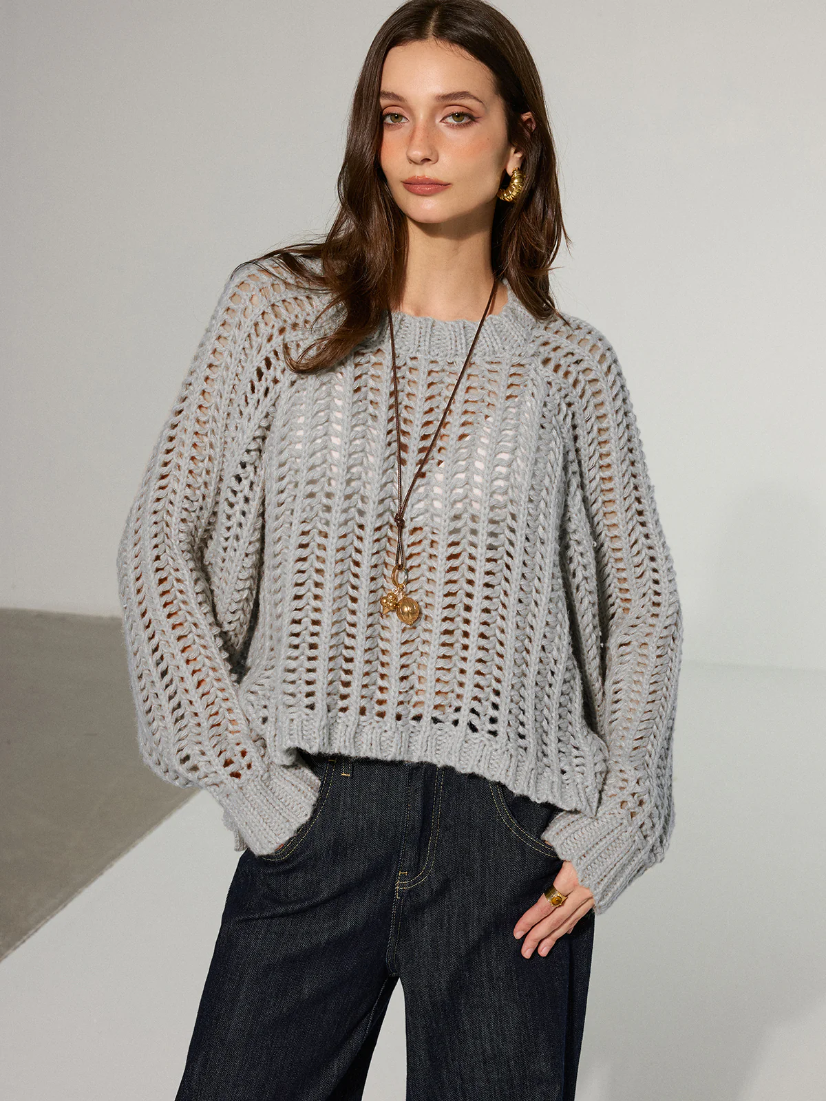 Side Tie Oversized Open-Knit Sweater