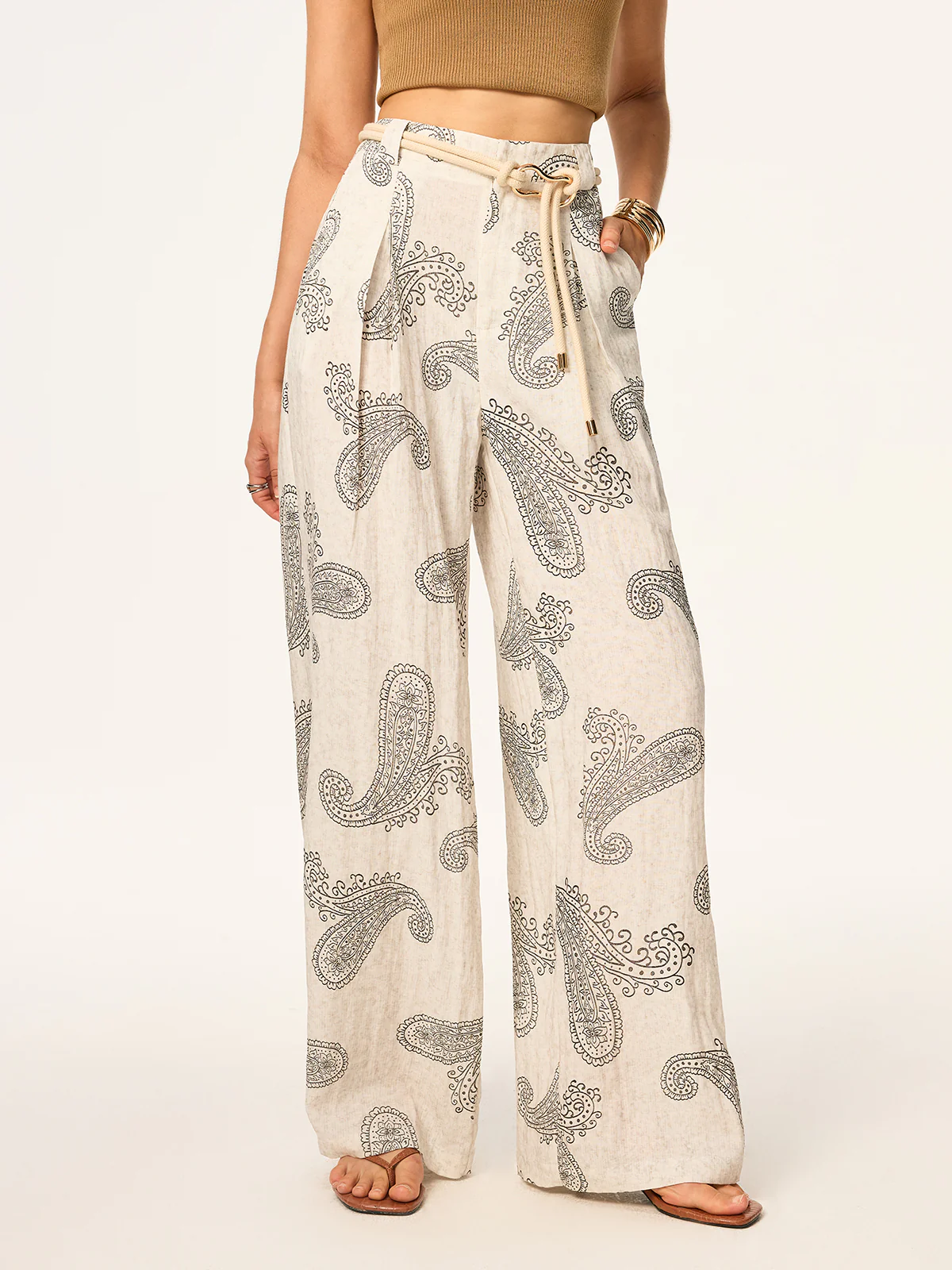 Boho Print Wide-Leg Pants without Belt