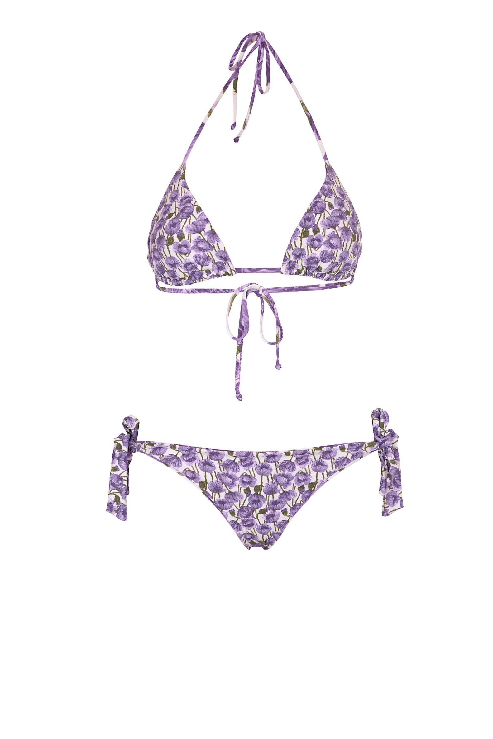 Triangle And Slip Bikini Lilac Poppies Double Face