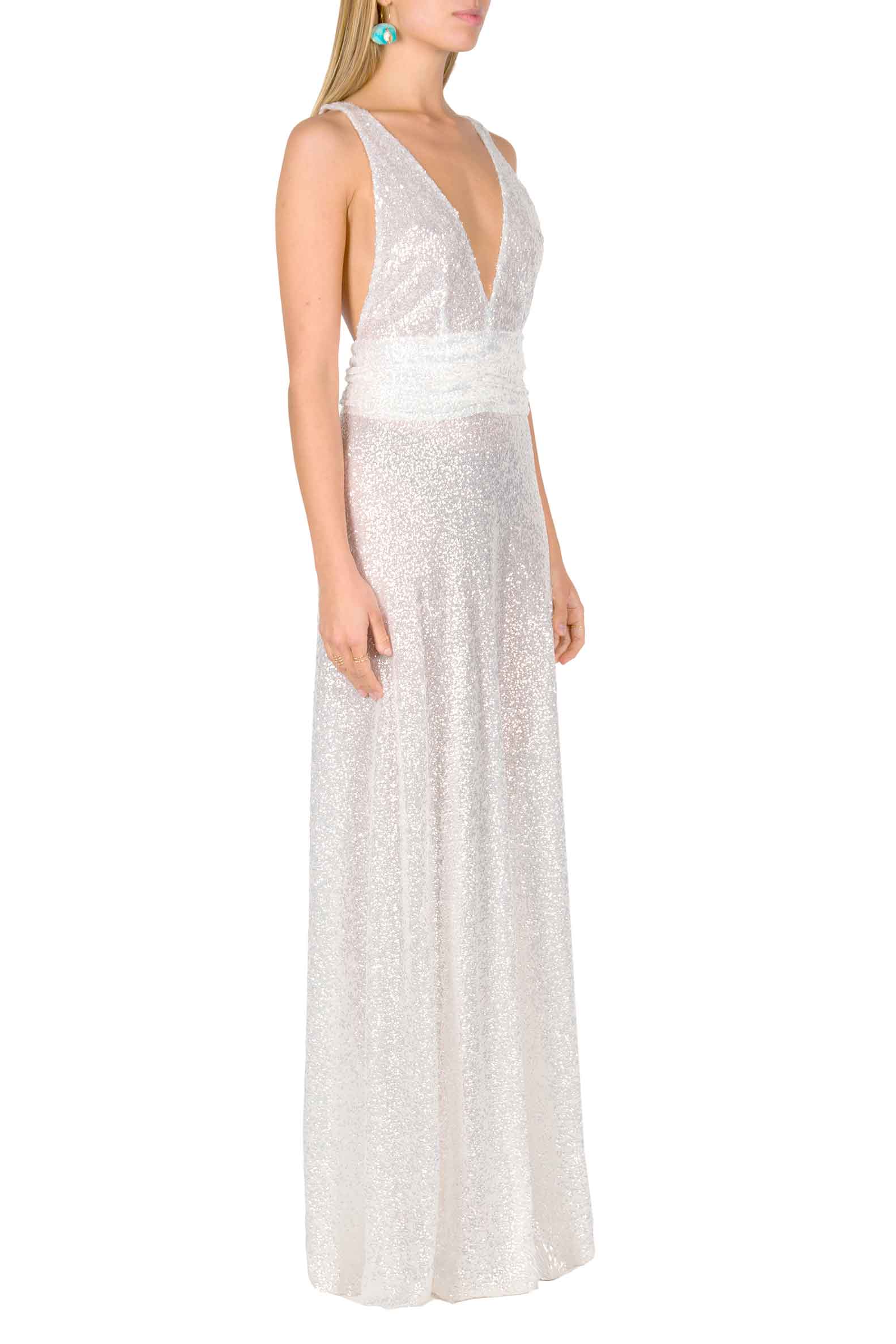Sequin Long Dress with V Neckline