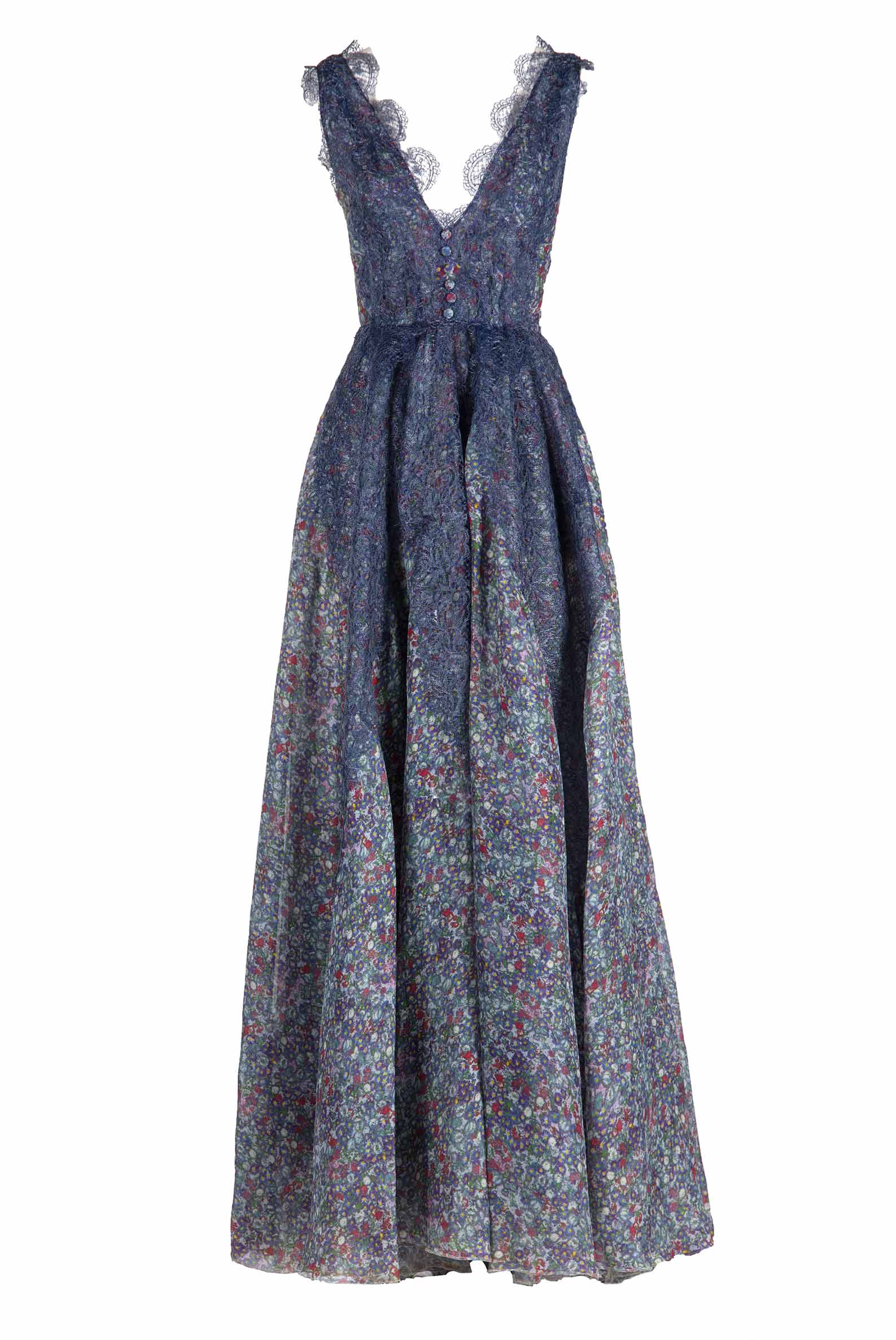 Floral Printed Organza Gown