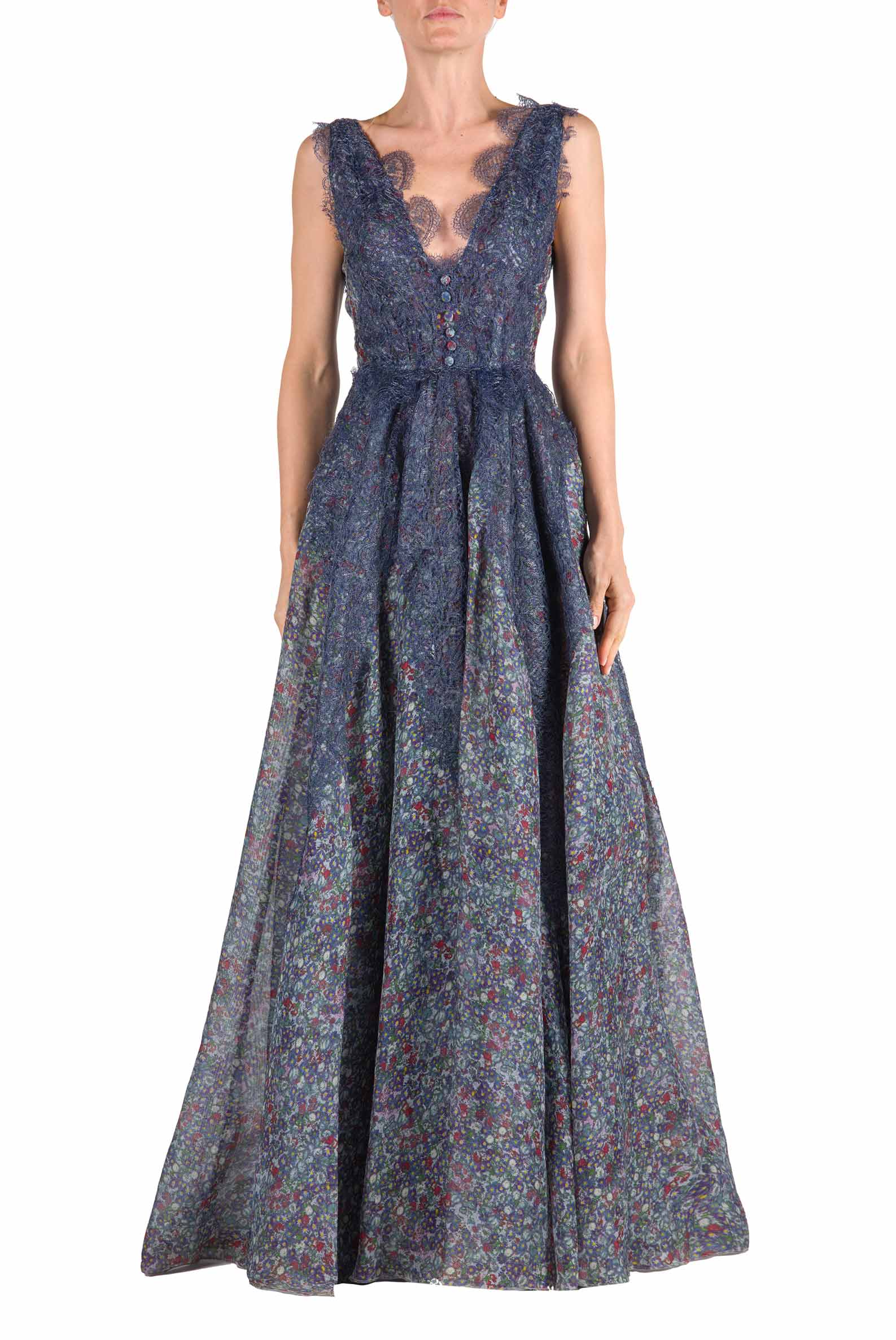 Floral Printed Organza Gown