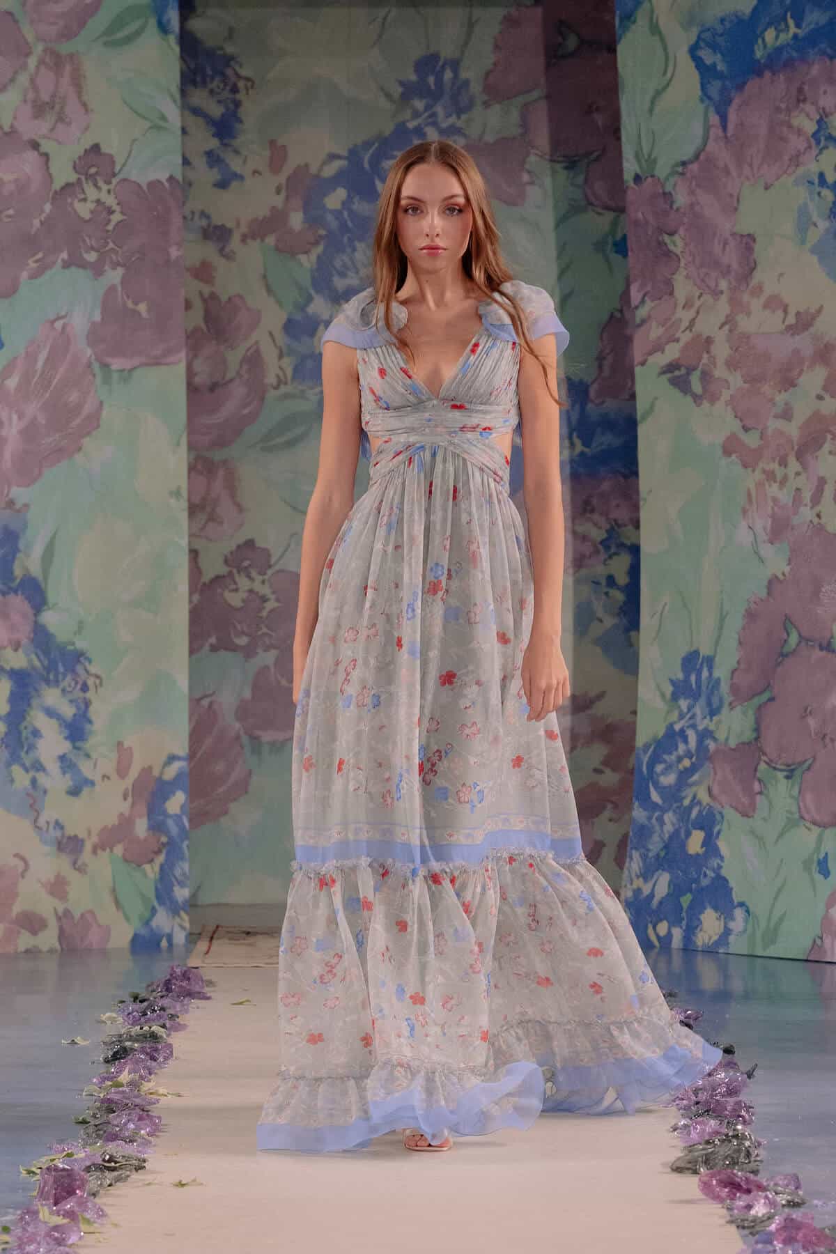 Printed Chiffon Open Back Dress in Gilly Flowers