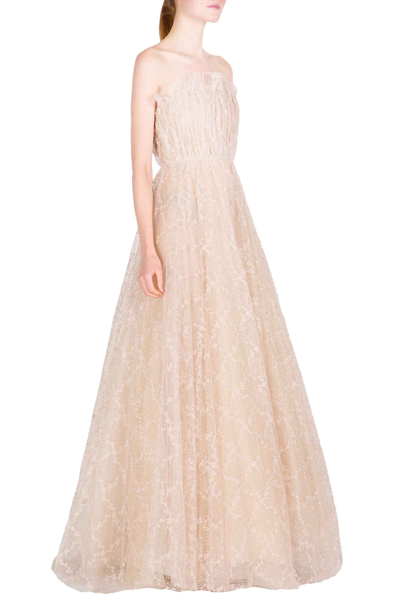 Evening Embroidered Shiny Tulle Mantle Gown