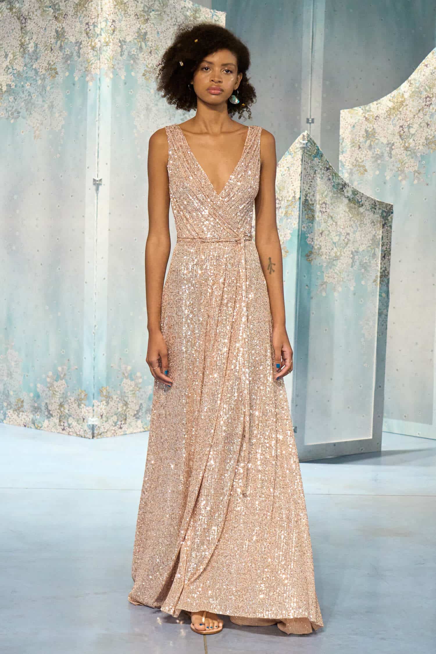 Pink Sequin Wrap Dress