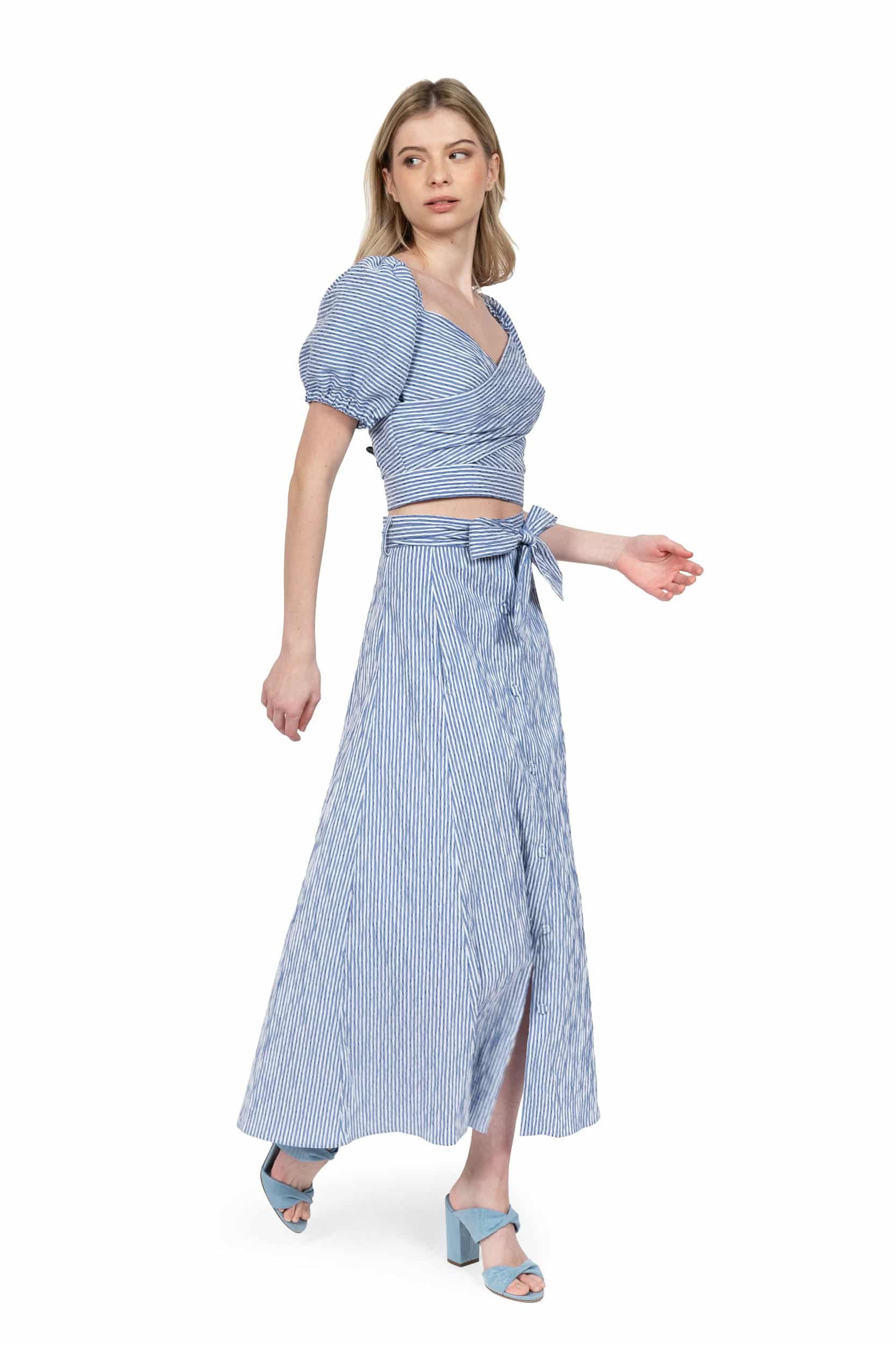 Striped Stretch Cotton Wide Skirt