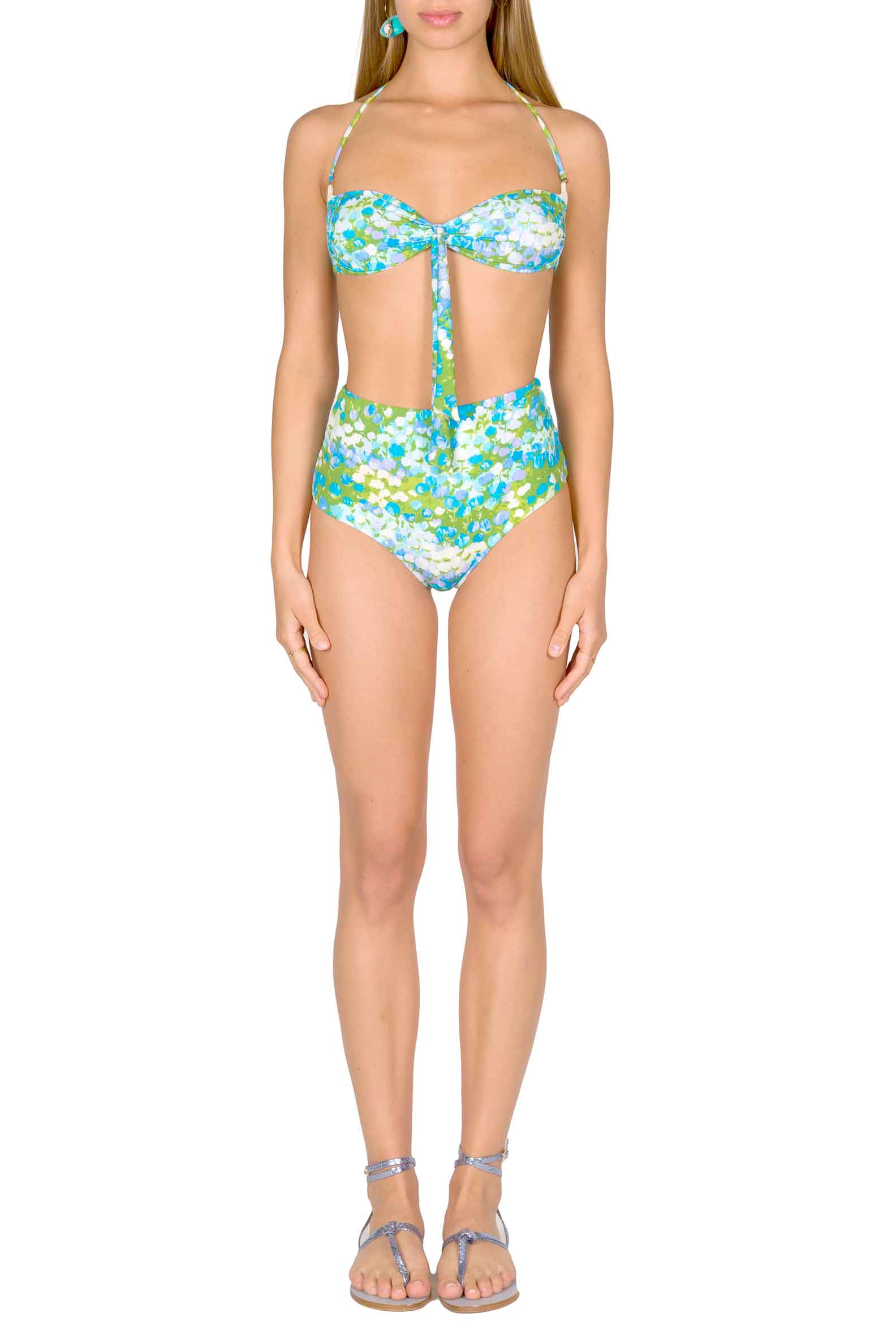 Band And High Waist Slip Bikini Turquoise Monet