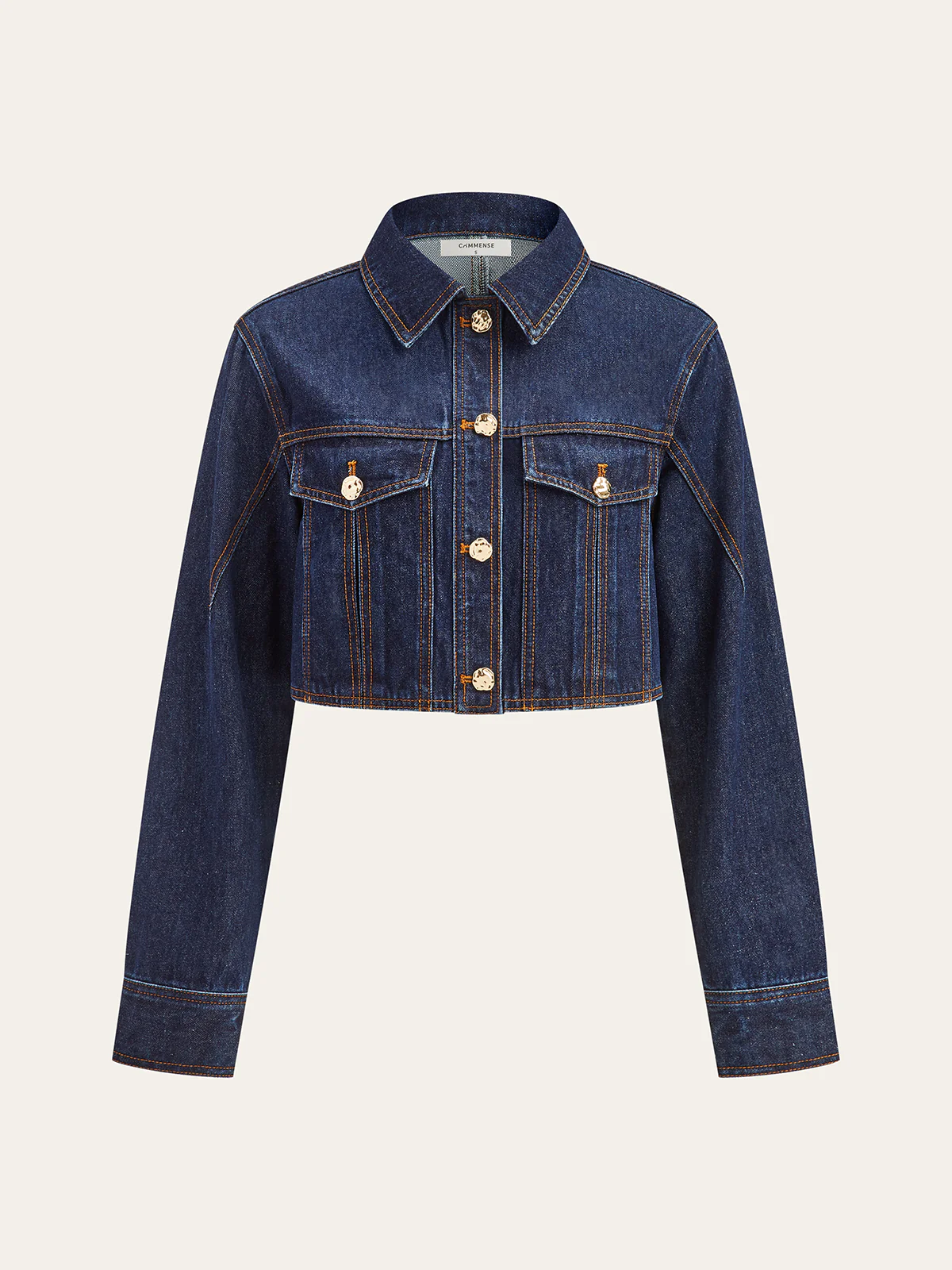 Metal Button Cropped Denim Jacket