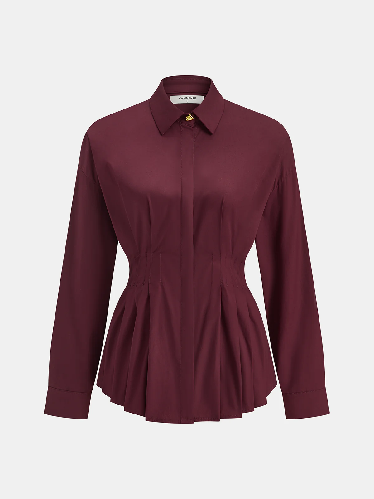 Pleated Peplum Shirt with Collar Detail