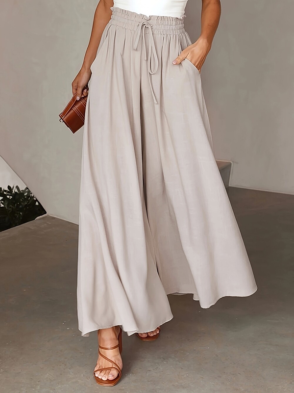 Drawstring Solid Color Loose Wide Leg Trousers Casual Pants Bottoms