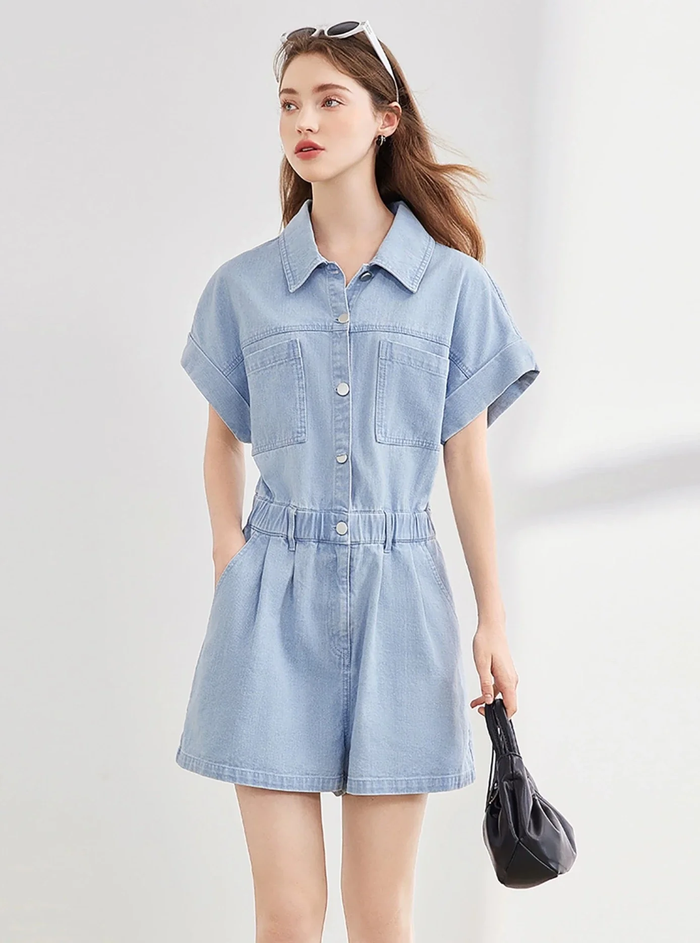 Denim Cargo Shorts Jumpsuit