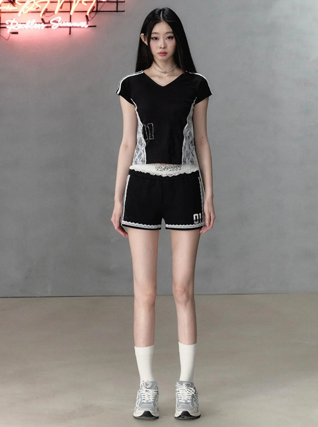 Lace Monogram Print Two-Piece Set-Up