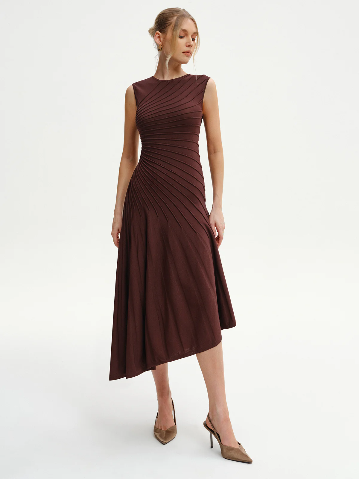 Sleeveless Asymmetric Midi Sweater Dress