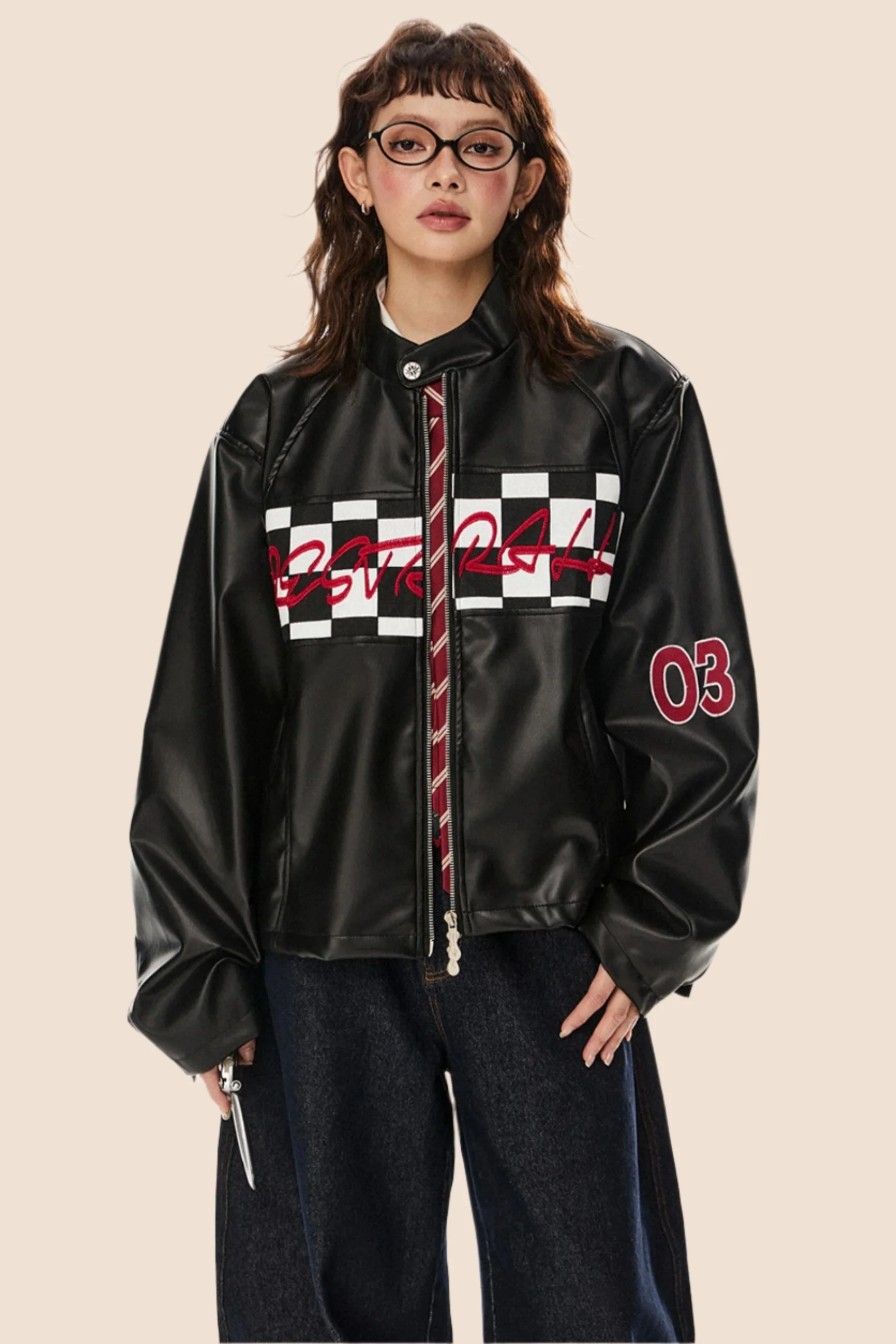 Racing Style Loose Biker Jacket