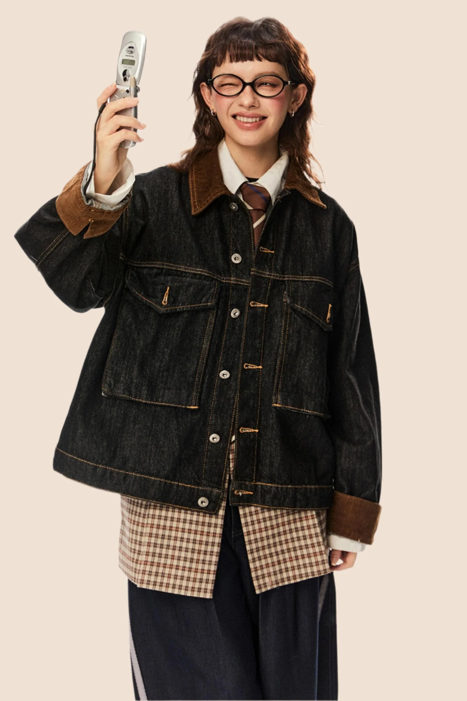 Retro Cropped Denim Cargo Jacket