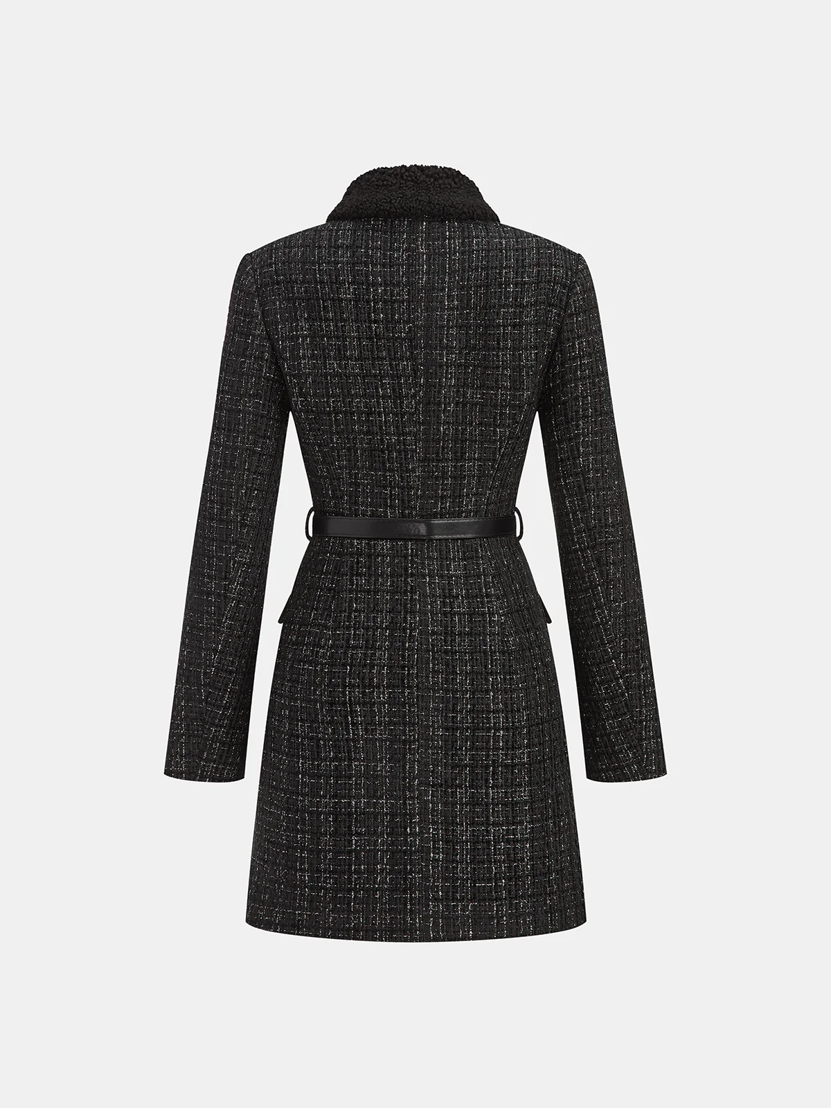 Faux Fur Collar Tweed Belted Mini Dress