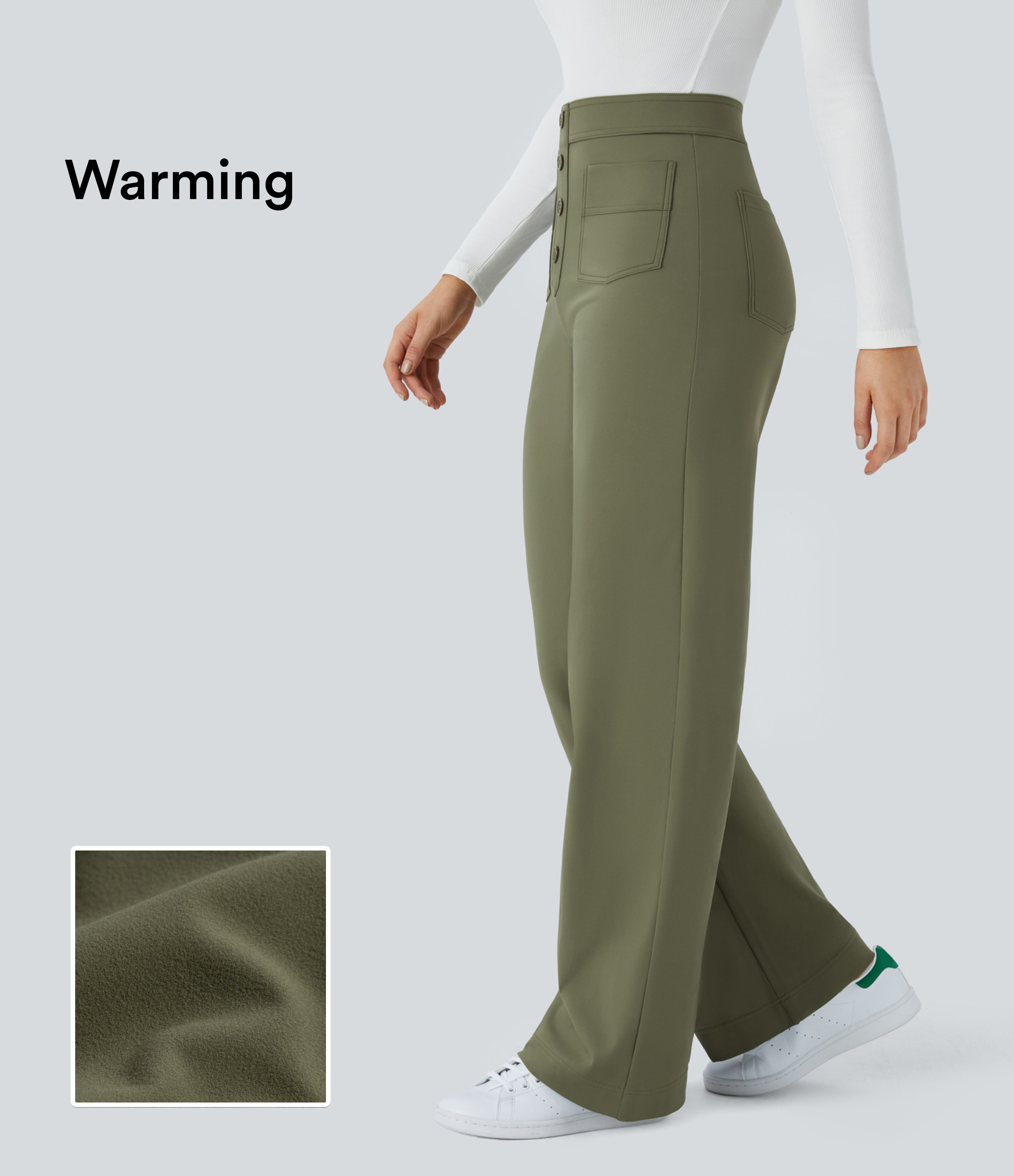 Plush Thermal High Waisted Pockets Straight Leg Casual Pants