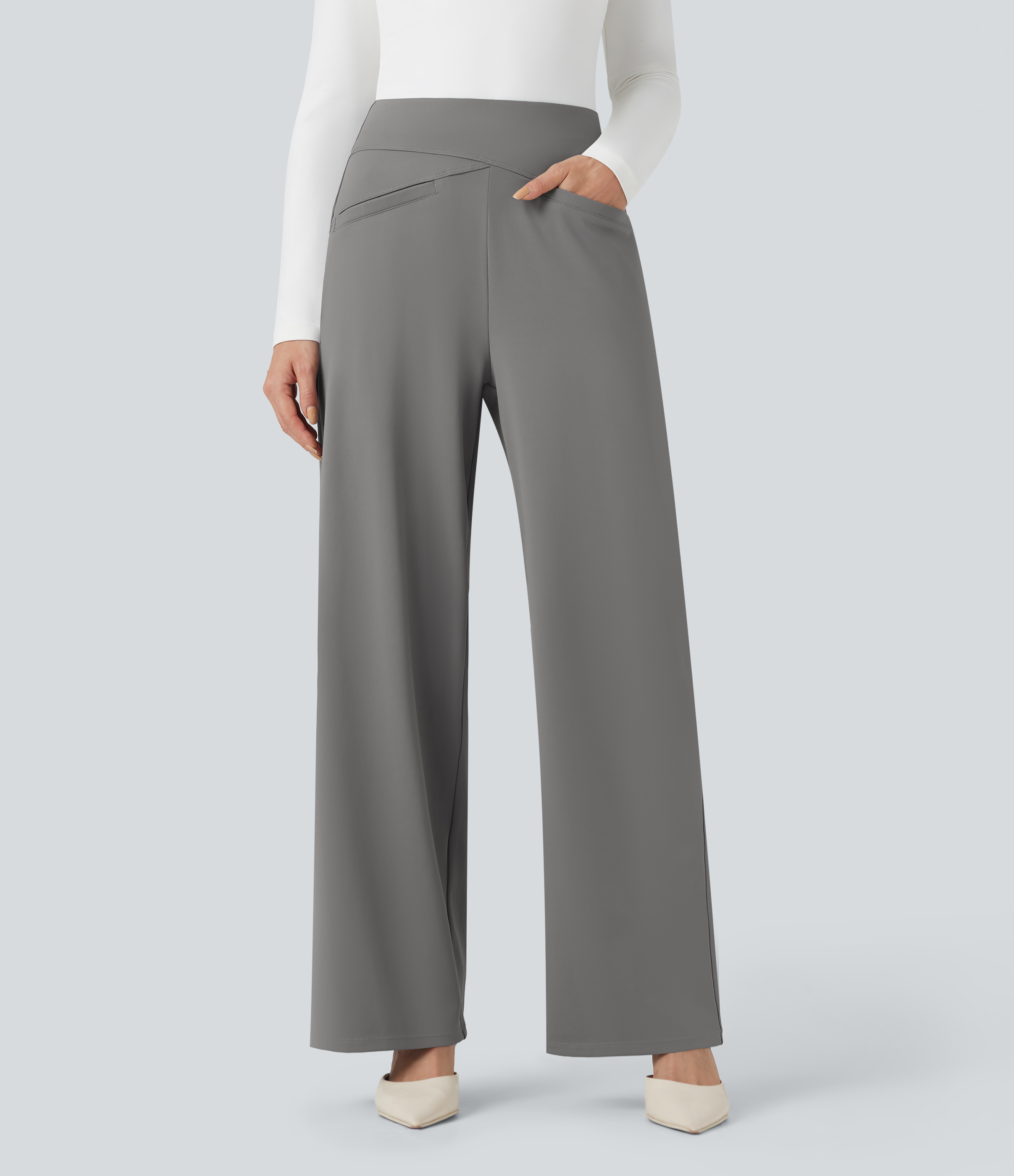 High Waisted Straight Leg Work Pants with Pockets