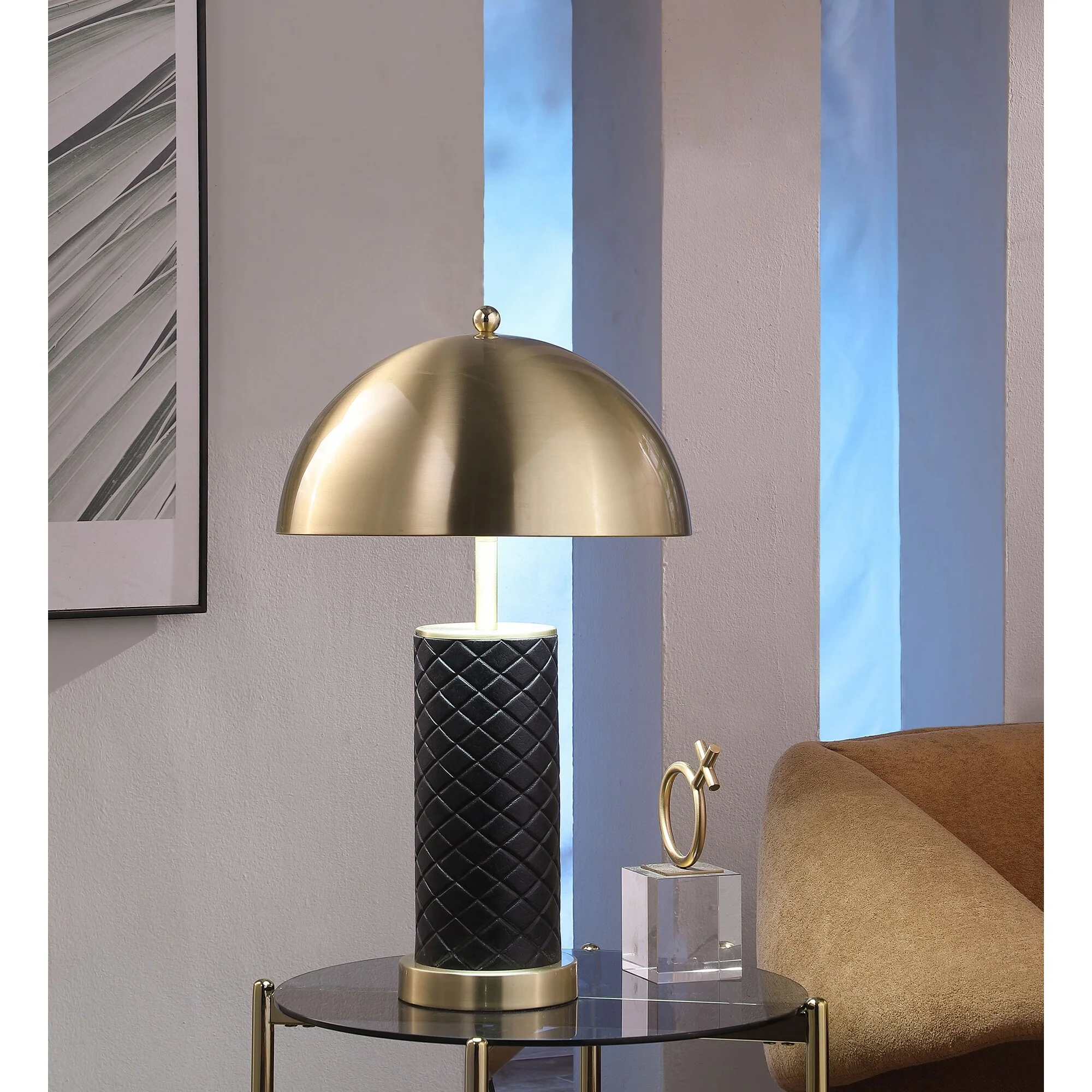 Black 23-inch Dome Quilted Table Lamp (Set of 2)