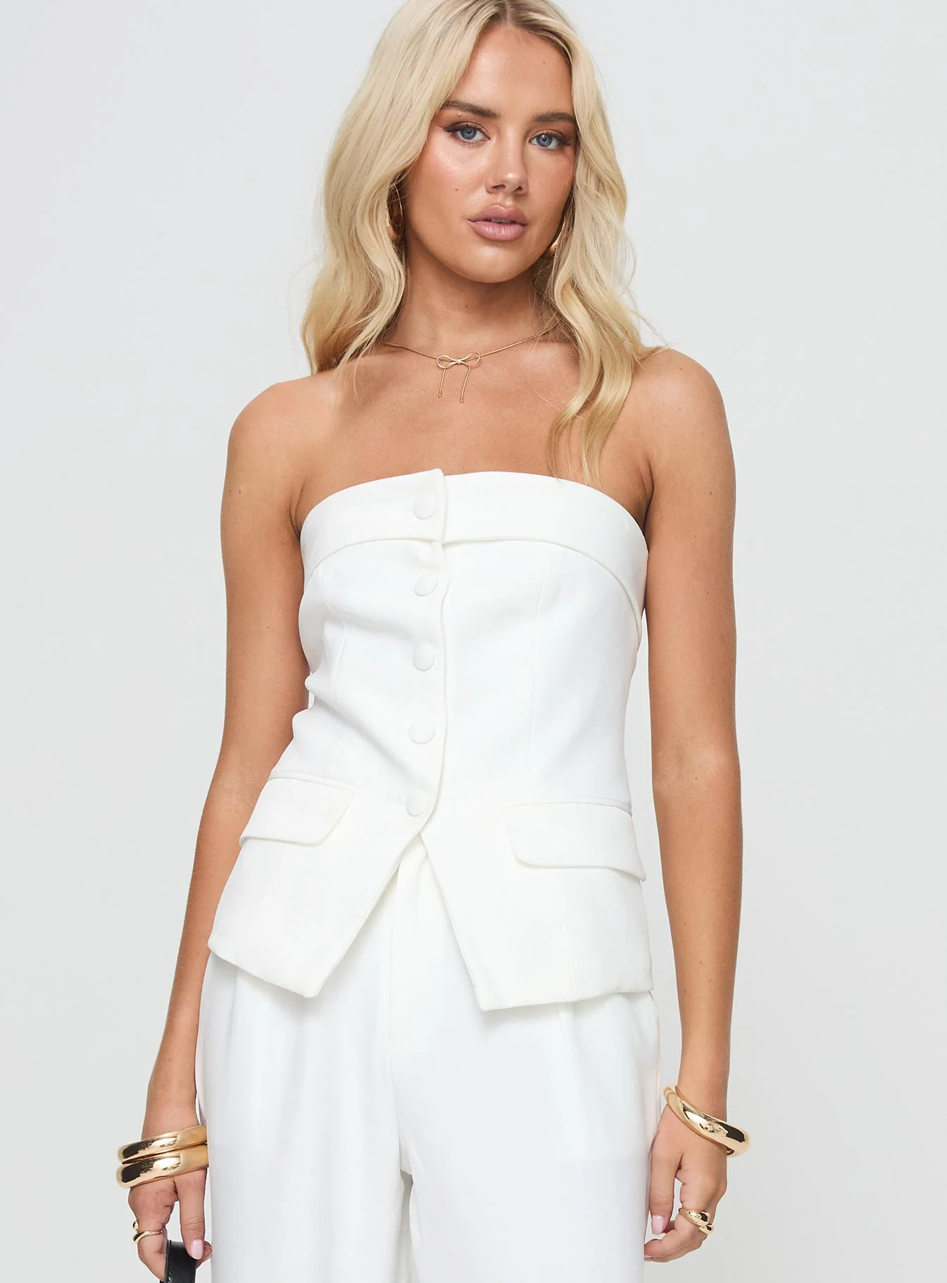 It Up Strapless Top White