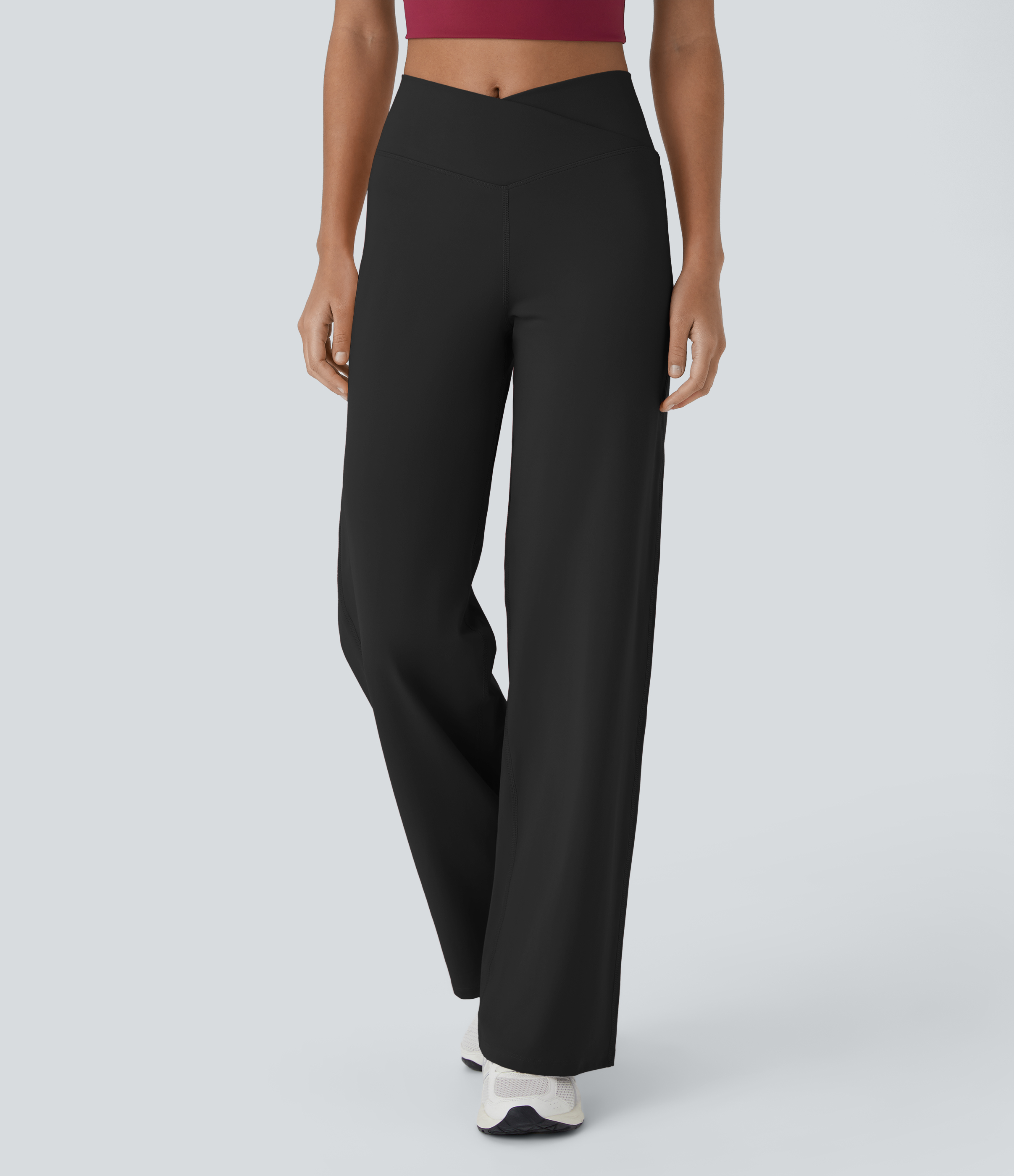 Crossover High Waisted Pocket Wide Leg Yoga Pants