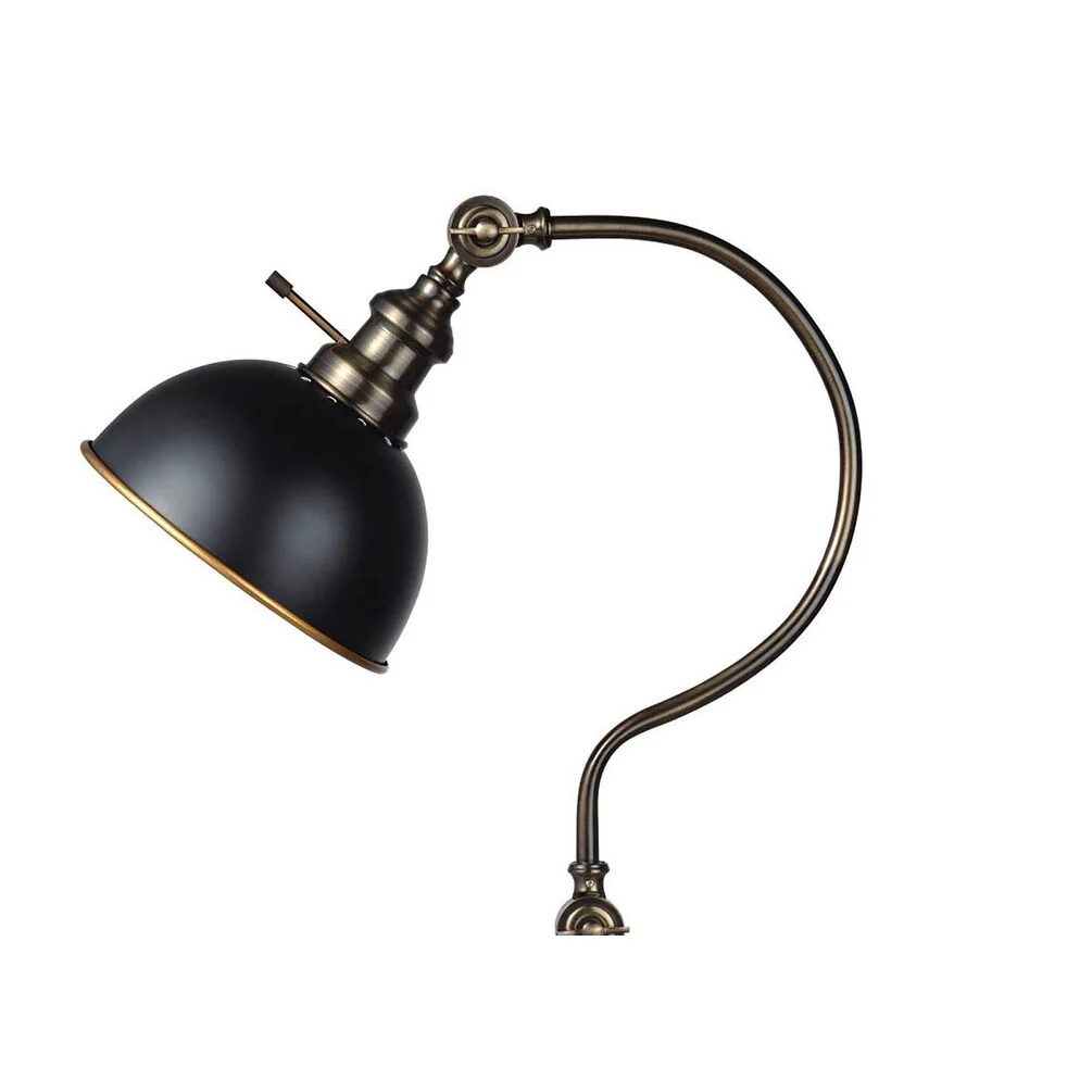 Industrial Style 1pc Table Lamp Antique Gold Circular Metal Base Curved Stem Lamp