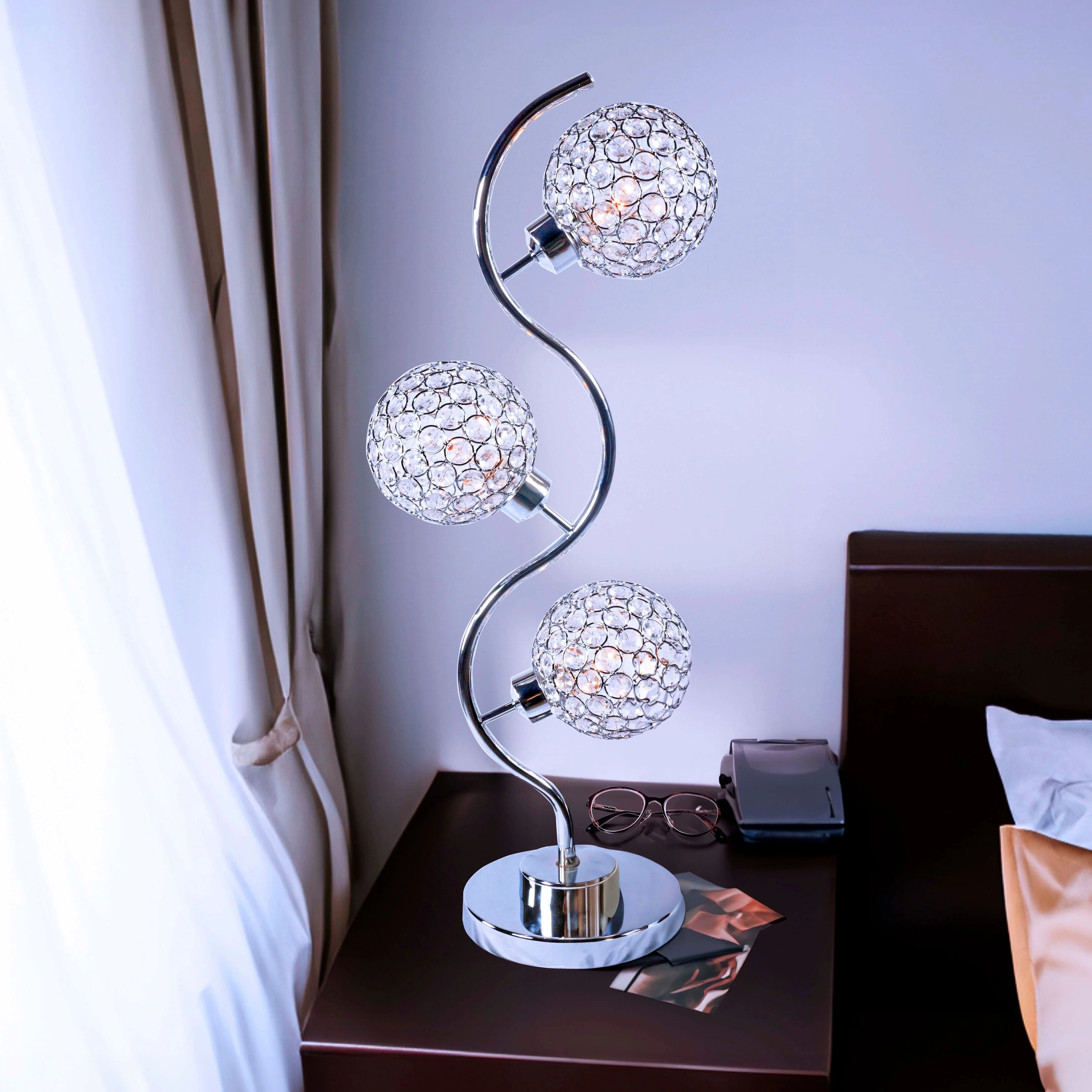 Elegant Crystal Globe Table Lamp - Triple Light Design