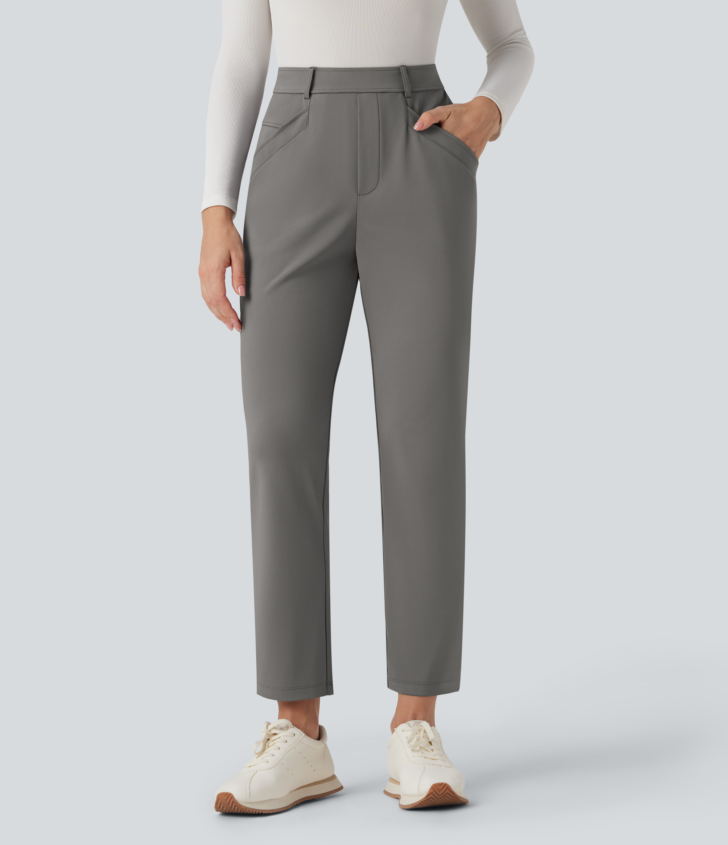 High Waisted 7/8 Work Tapered Pants with Pockets