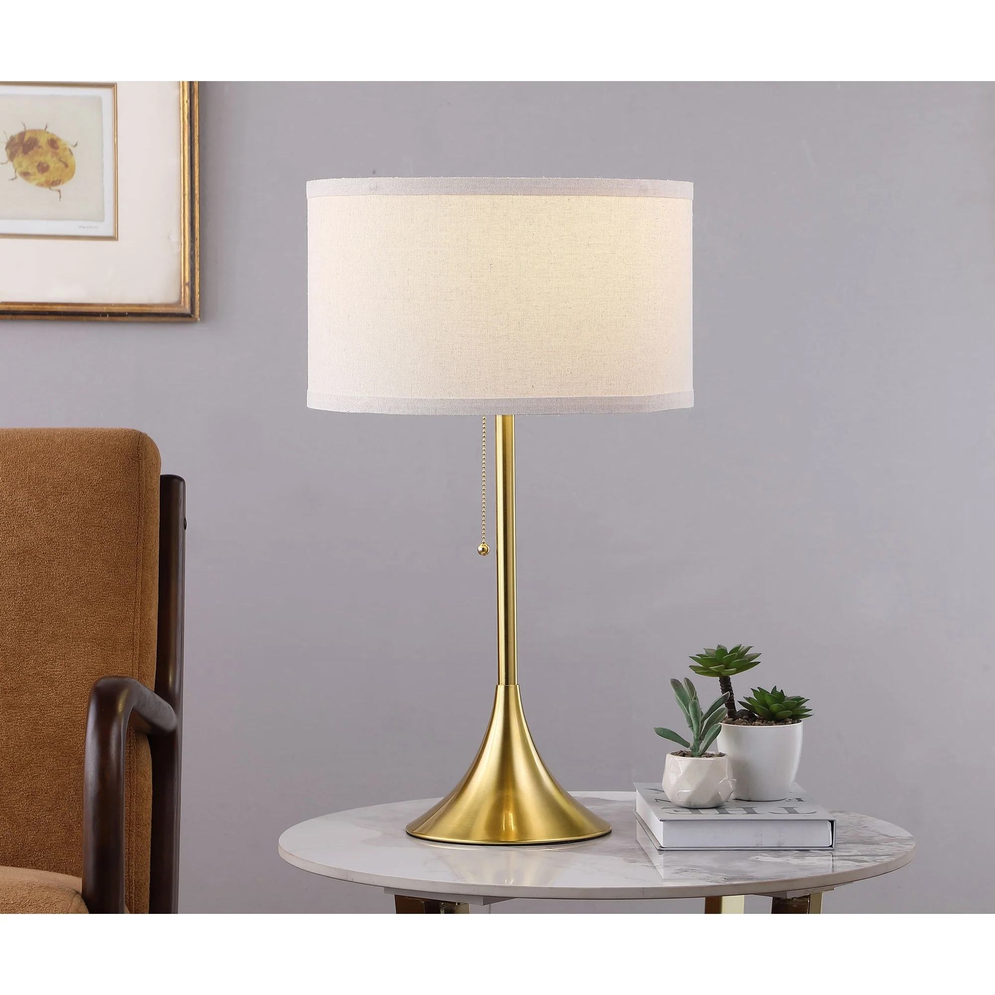 Gold 24-inch Drum Shade Metal Table Lamp