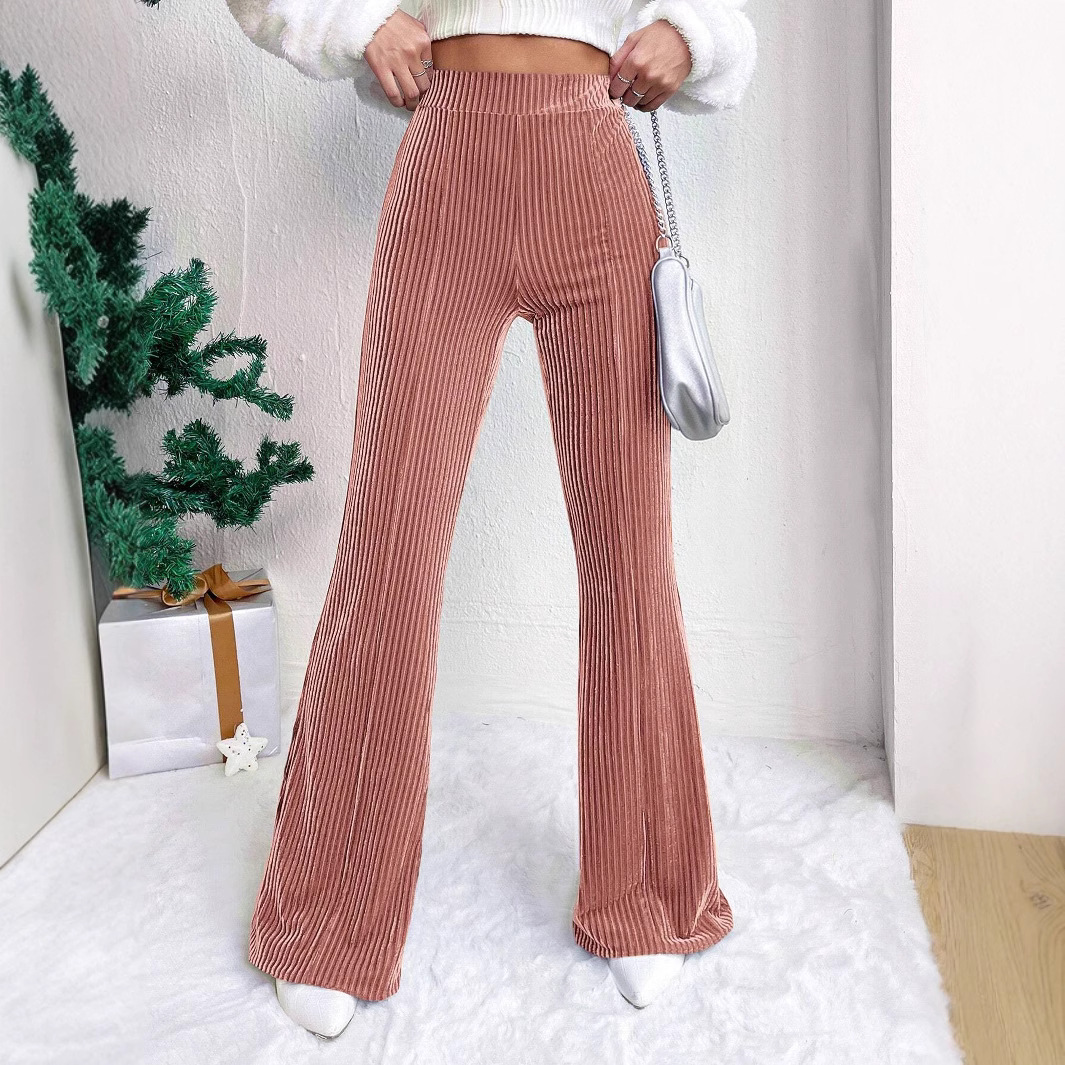 2025 Autumn and Winter New European and American High-waisted Wick Velvet Flared Pants Solid Color Casual Wide-leg Pants Women