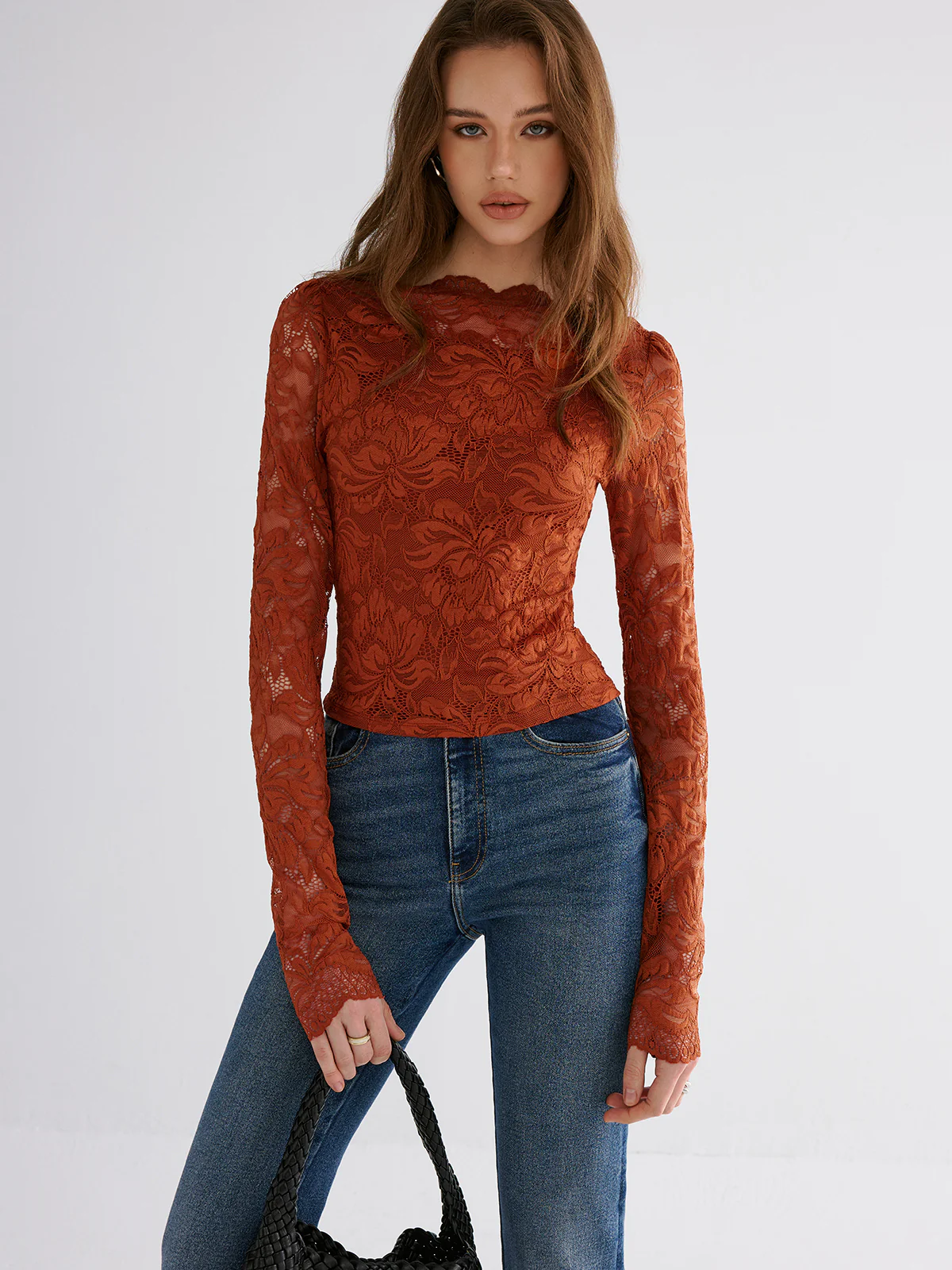 Flower Embroidered Cropped Lace Top