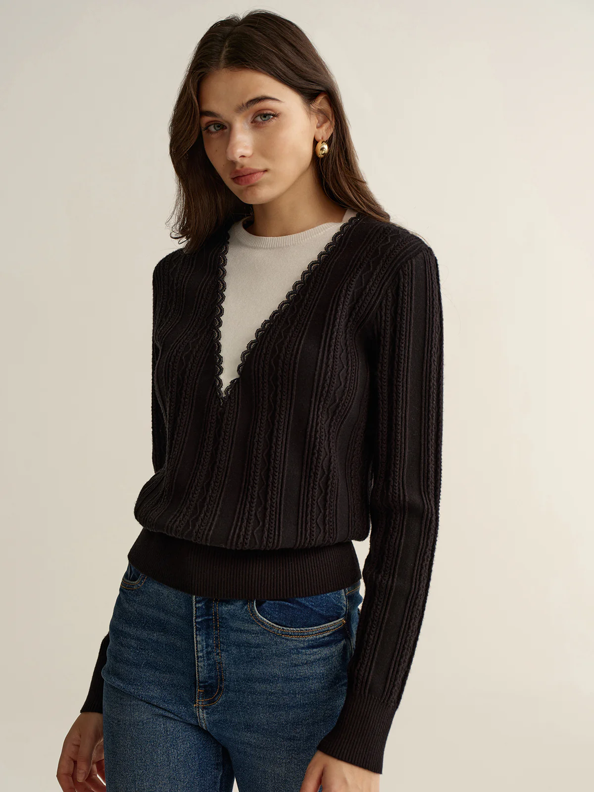 2 in 1 Lace Trim Two-Tone Sweater