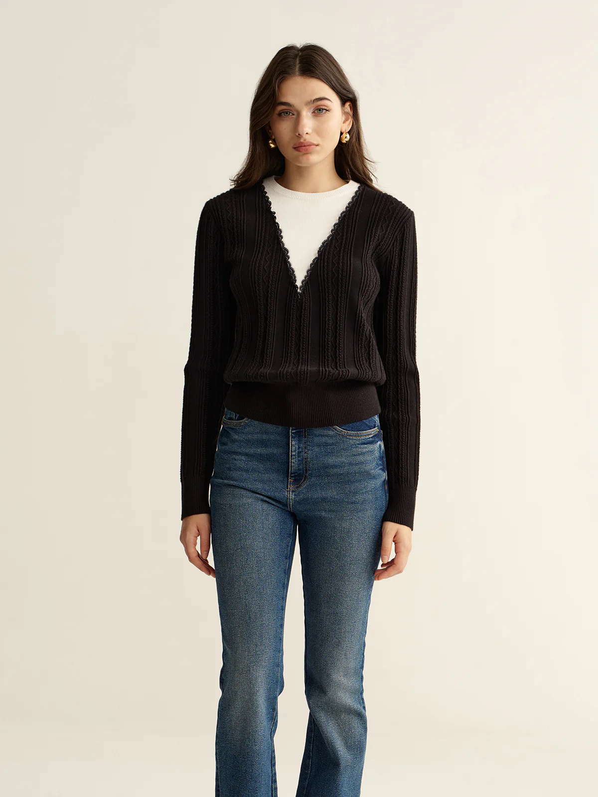 2 in 1 Lace Trim Two-Tone Sweater