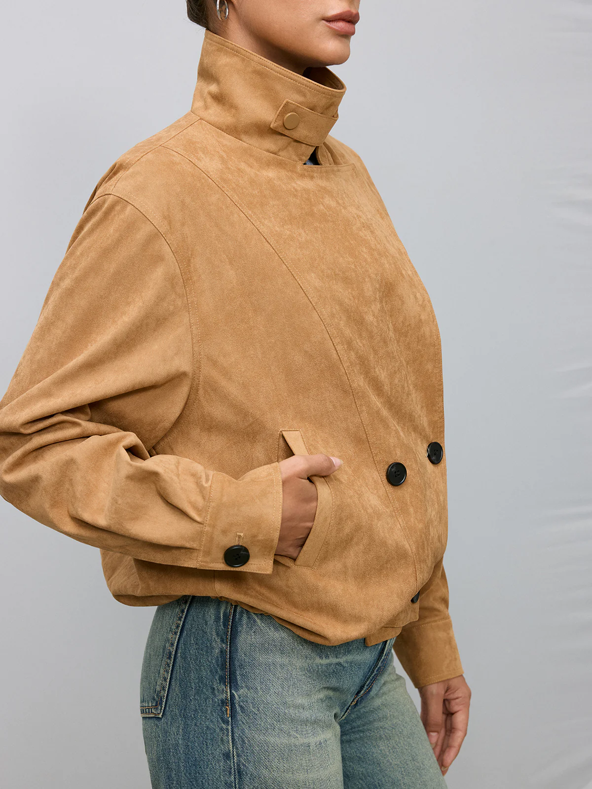 Double-Breasted Suede Effect Trench Coat