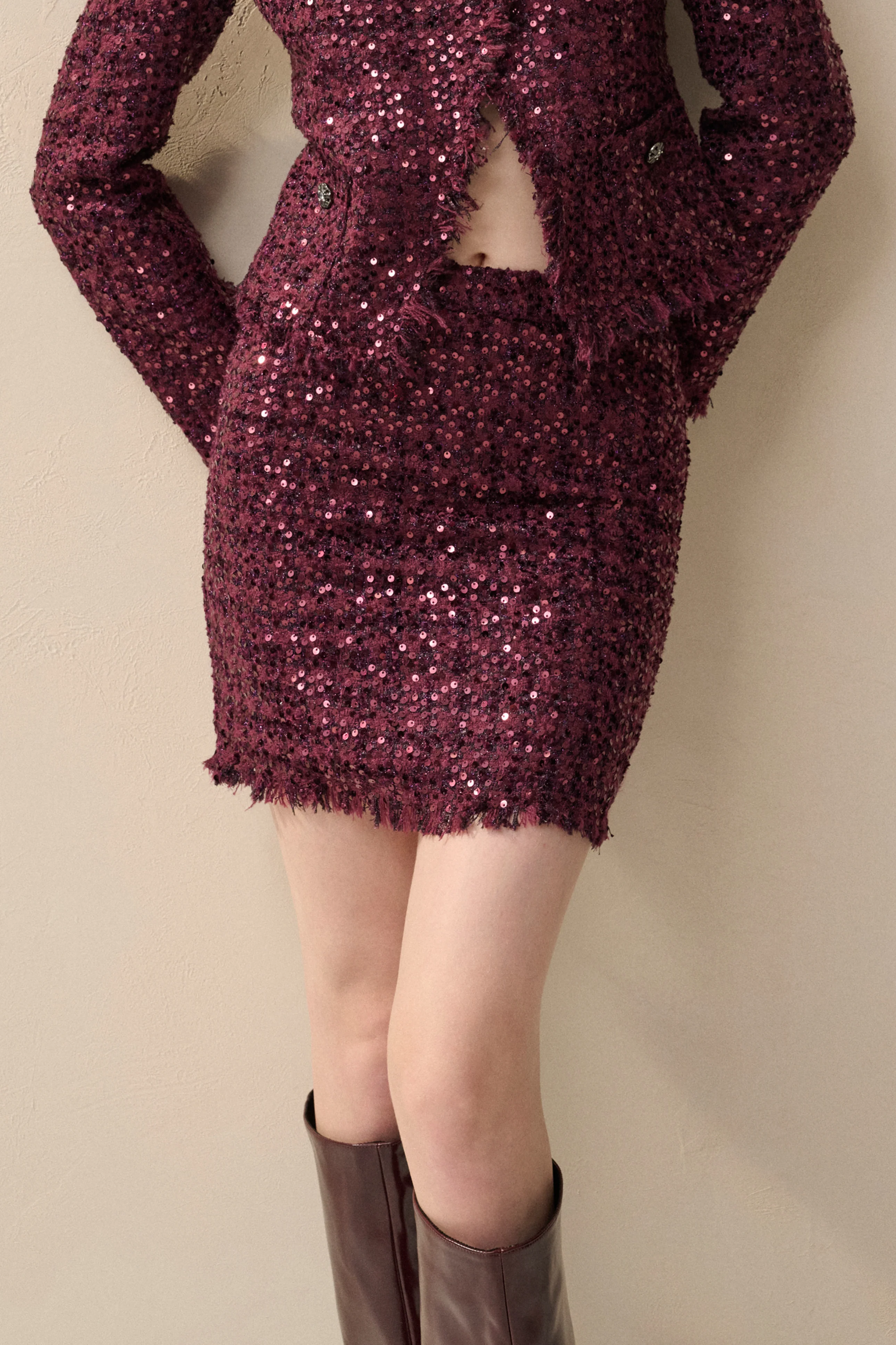 Tweed sequin mini skirt